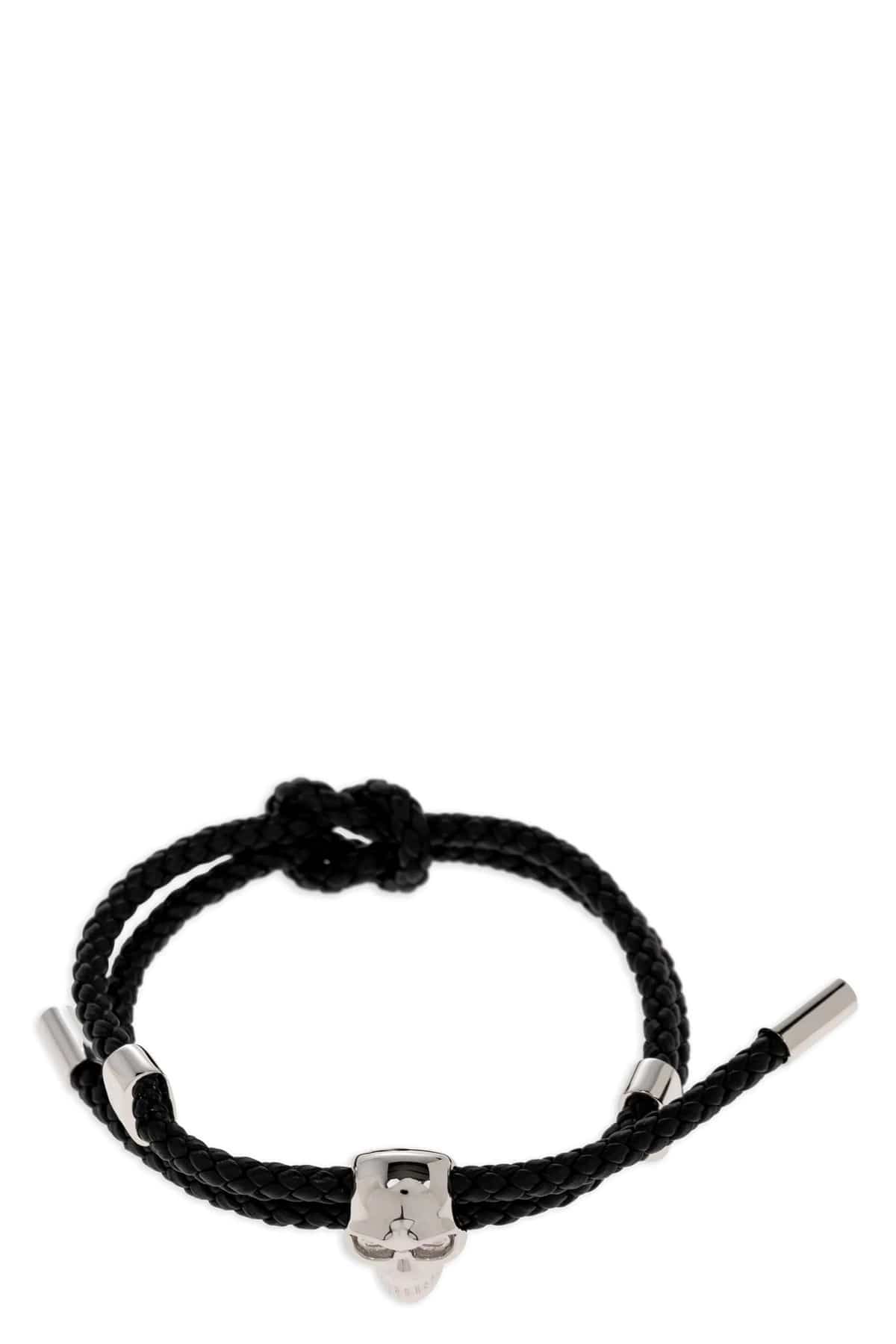 Alexander McQueen Alexander McQueen Black Braided Leather Skull Bracelet