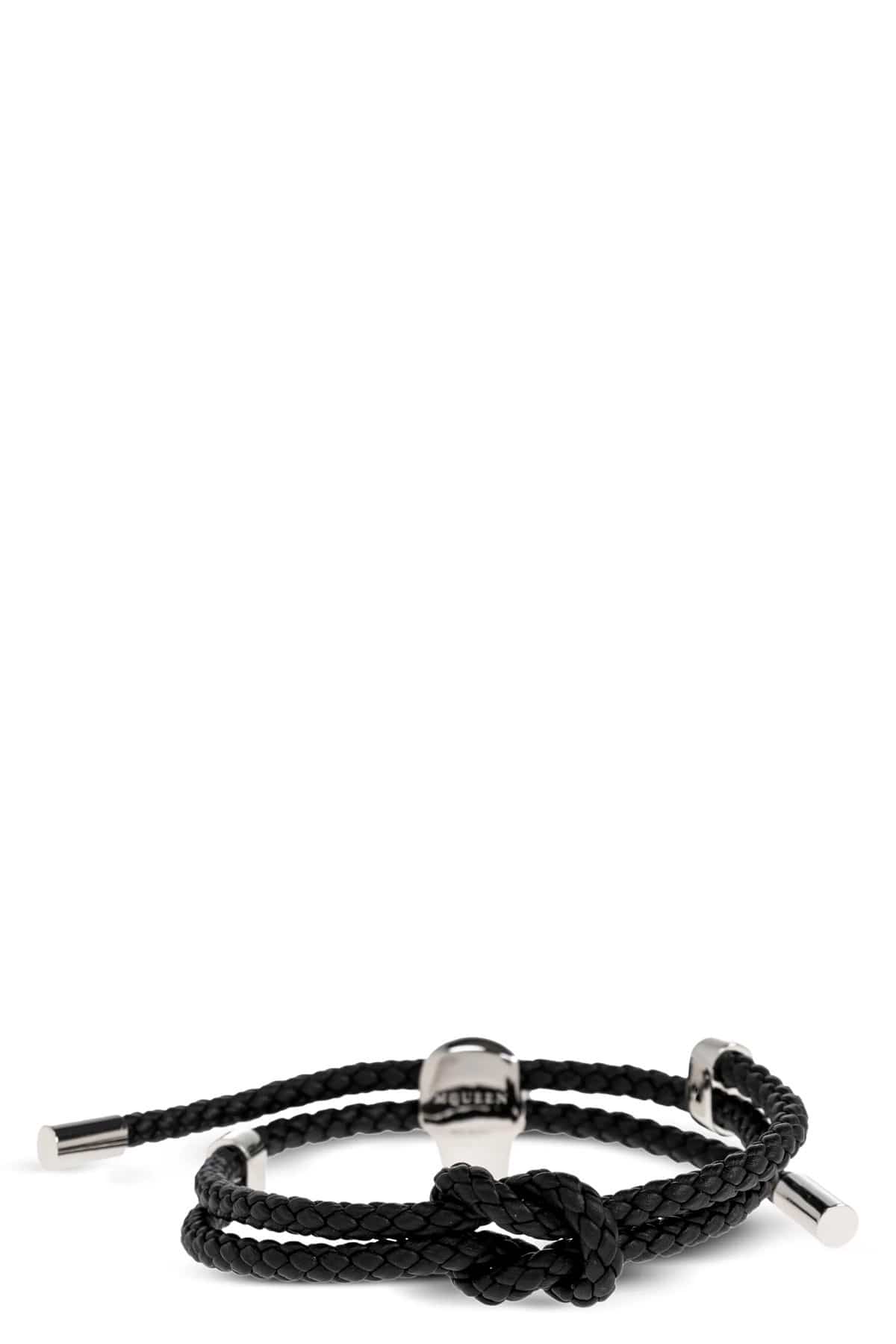 Alexander McQueen Alexander McQueen Black Braided Leather Skull Bracelet
