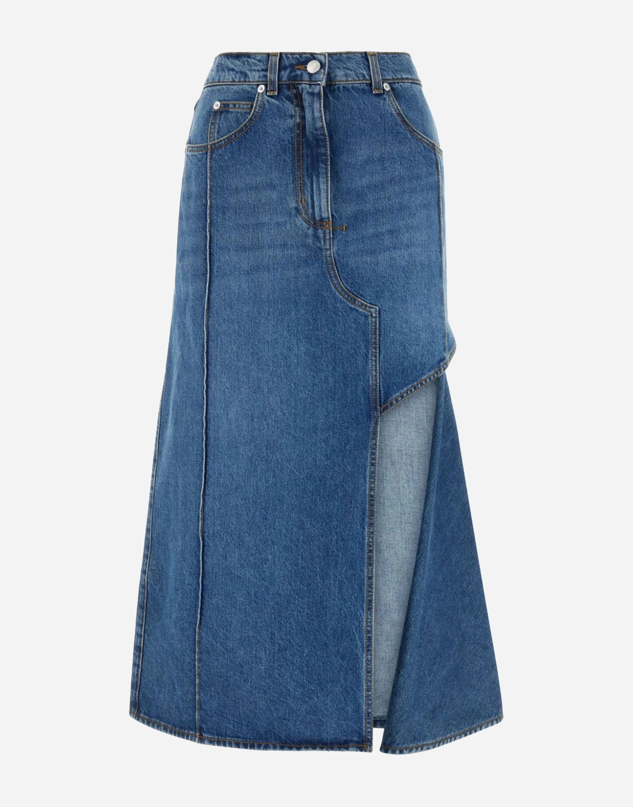 Alexander Mcqueen Slashed Denim Midi Skirt