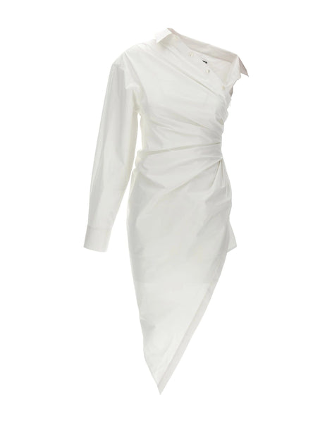 alexander wang asymmetric shirt dress Alexander Wang Asymmetric Ruched Cotton-poplin Mini Shirt Dress In White