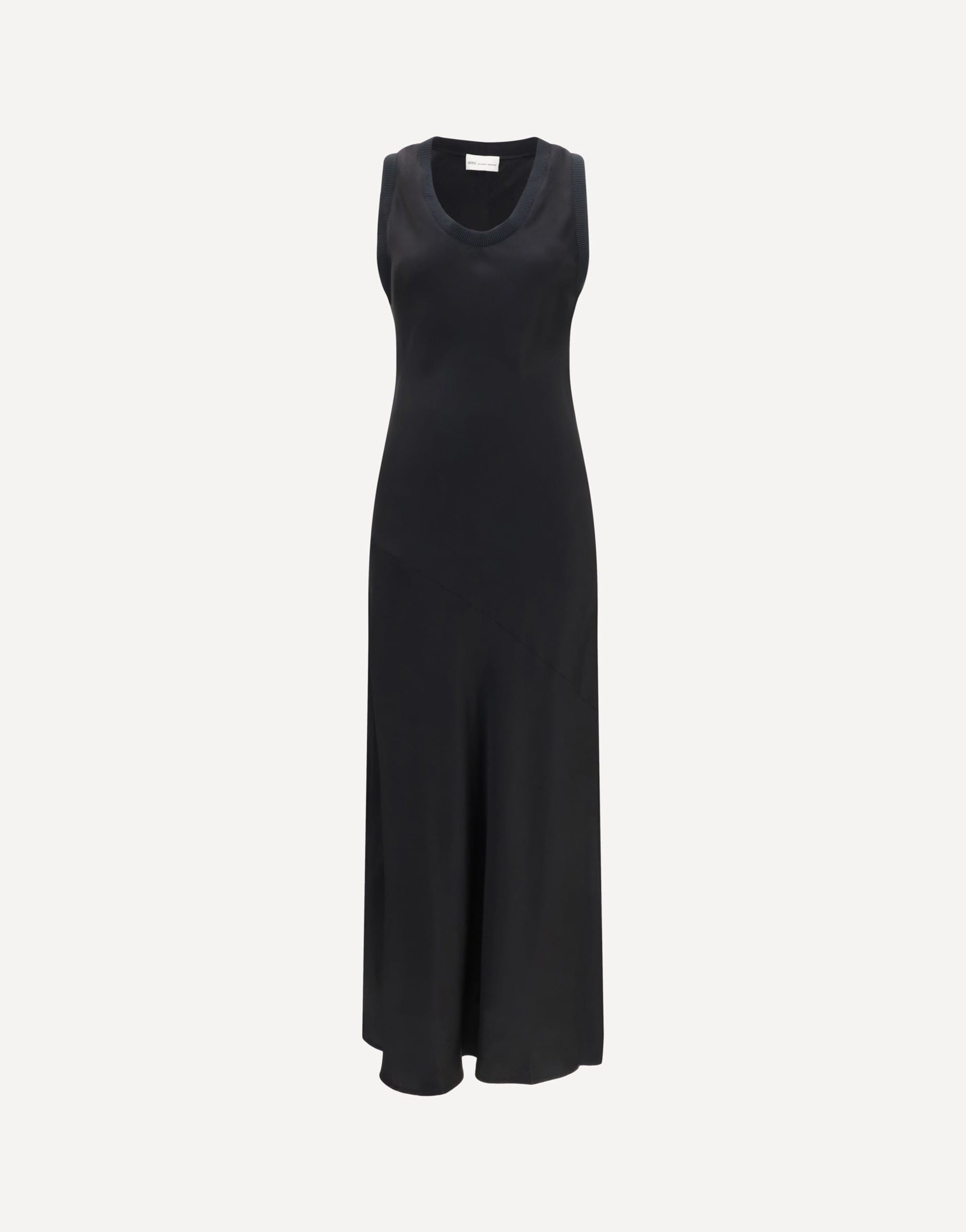 Ami Paris Sleeveless Long Fluid Satin Dress