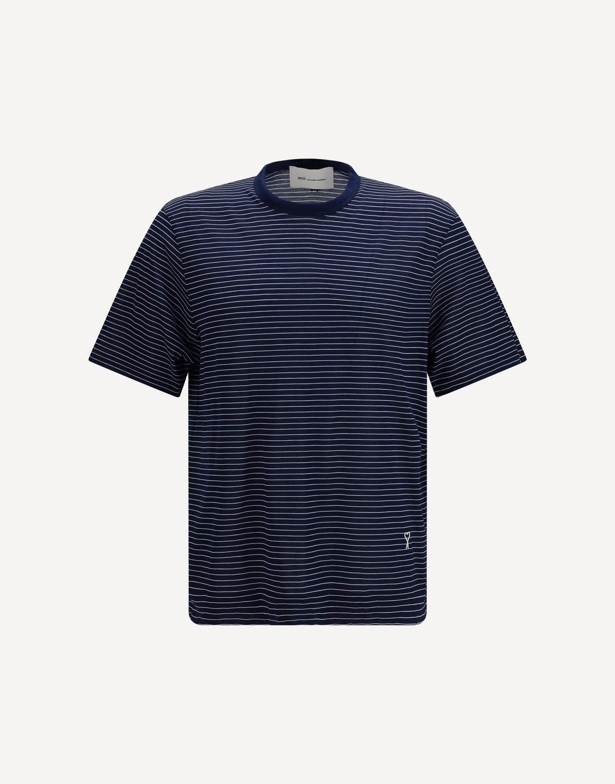 Ami Paris Striped Cotton Crew Neck T-Shirt