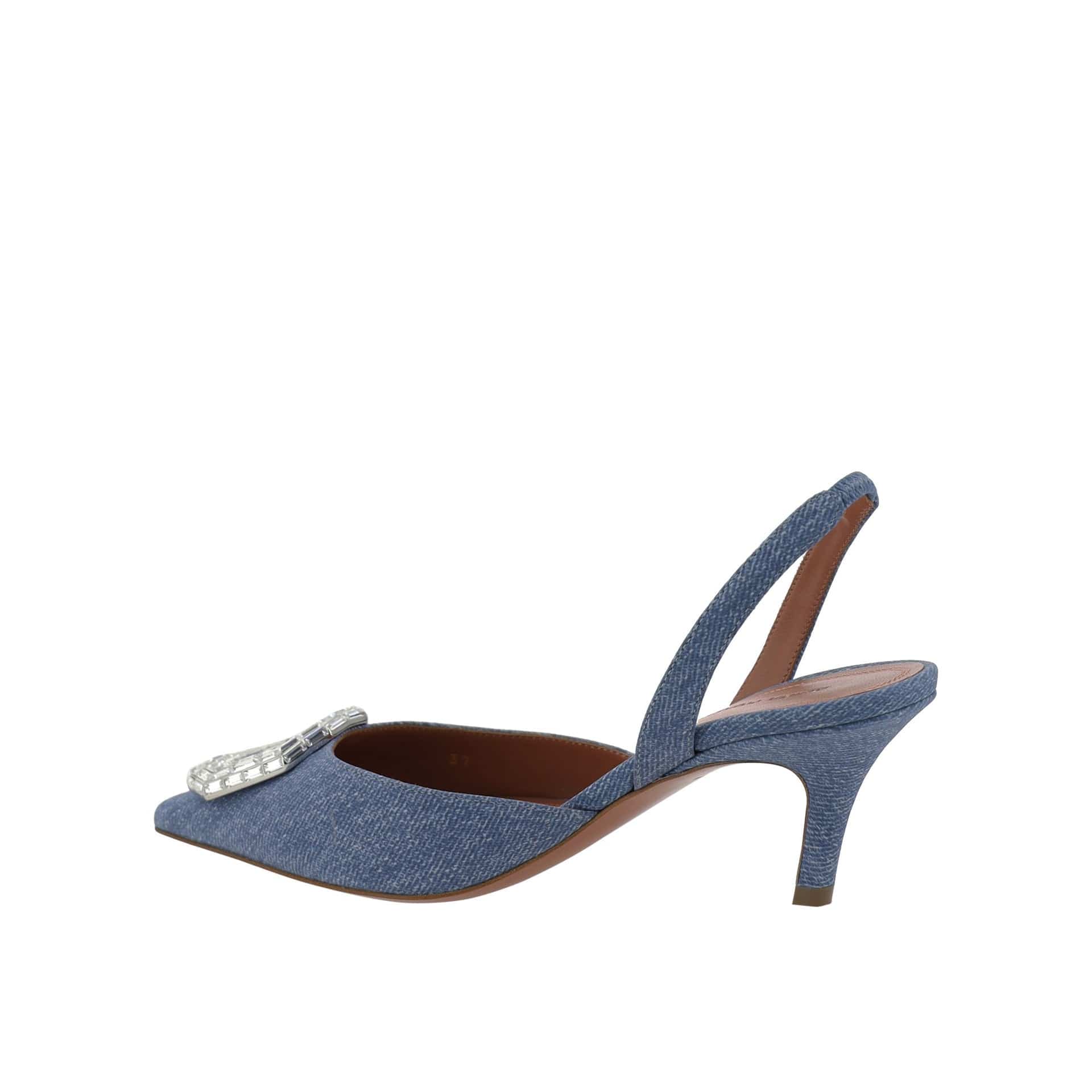 Amina Muaddi Camelia Sling 60 Printed Denim Slingbacks