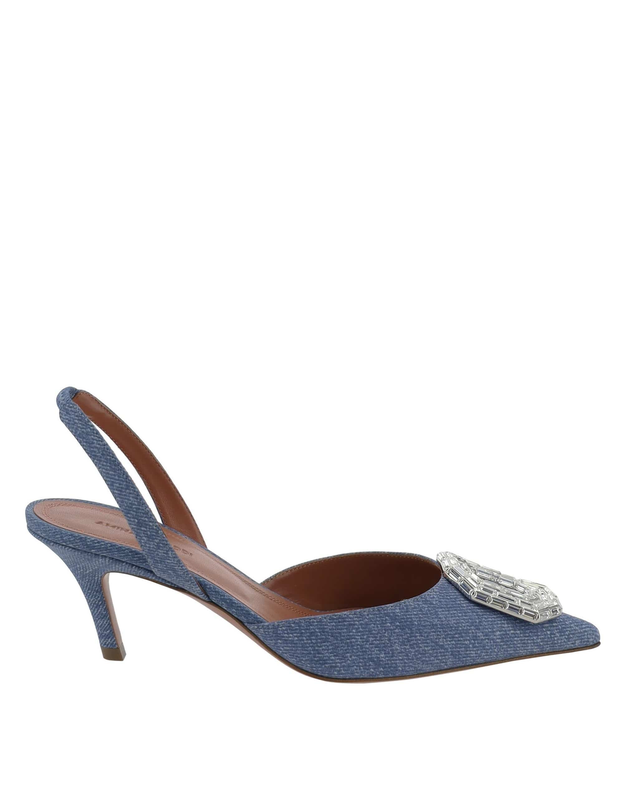 Amina Muaddi Camelia Sling 60 Printed Denim Slingbacks