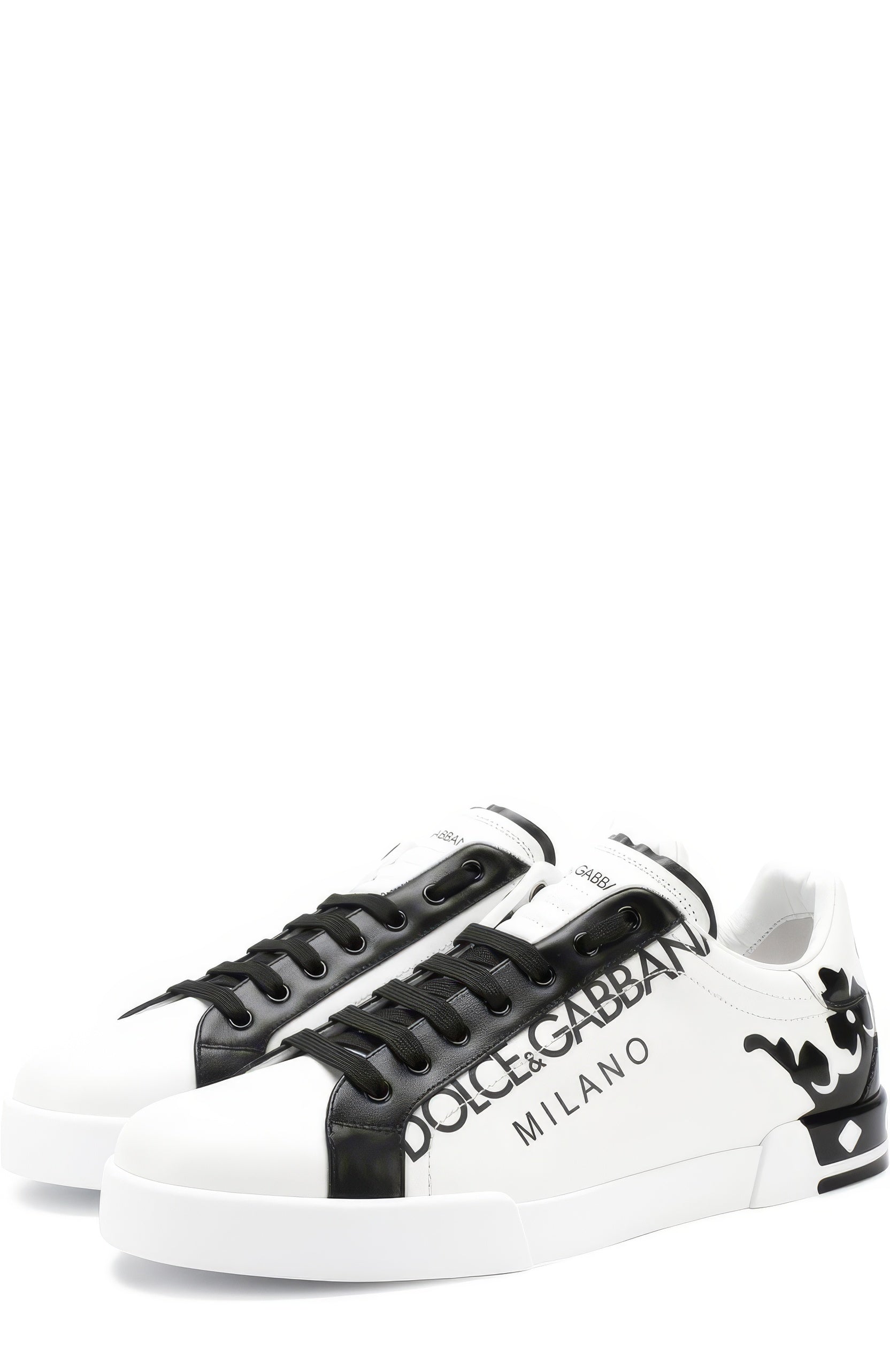 Couronne en cuir noir blanc Chaussures de baskets milano