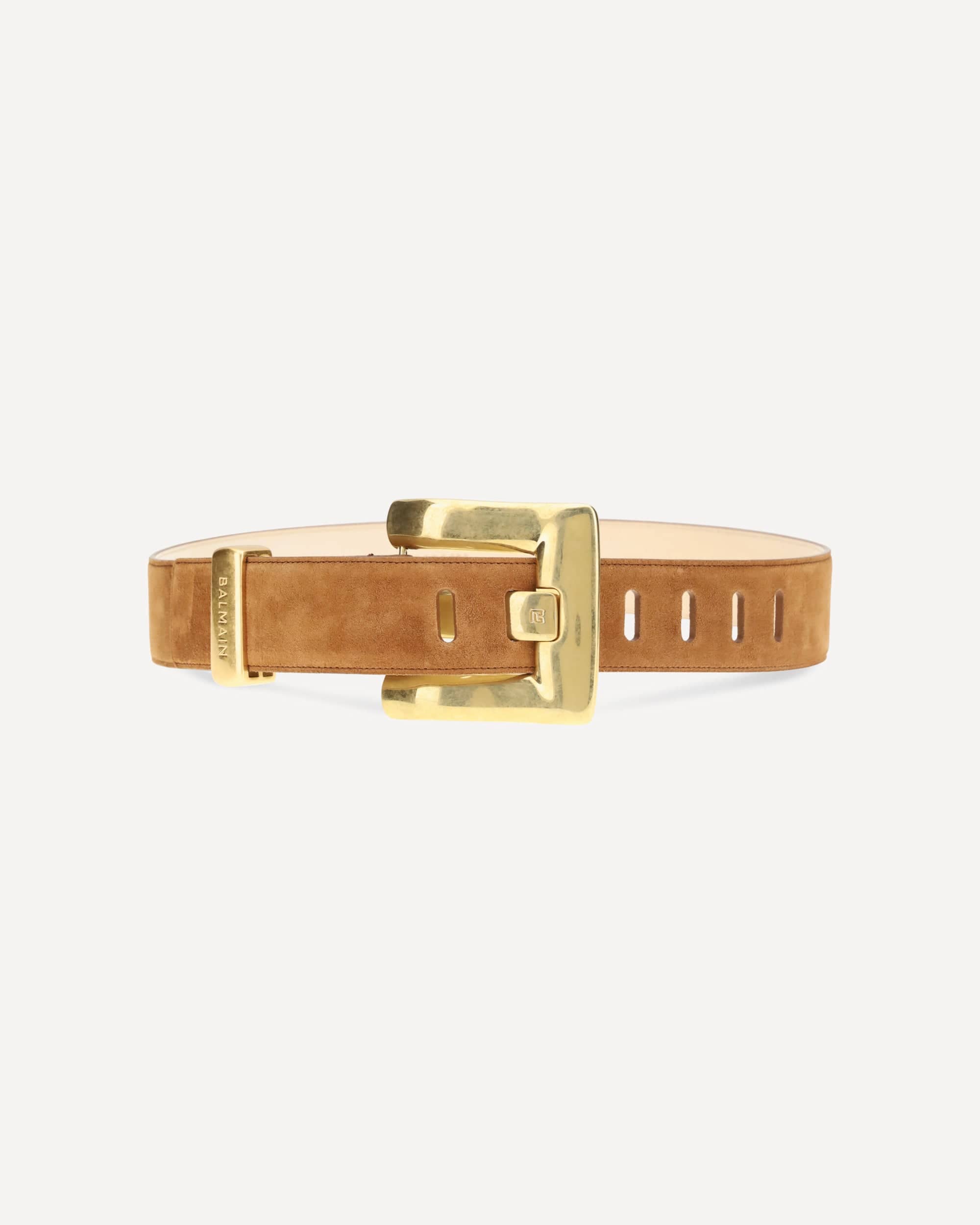 BALMAIN ベルト ベージュ スエード　サイズ　85 Balmain Anthem Belt In Suede Leather | Sendegaro AE