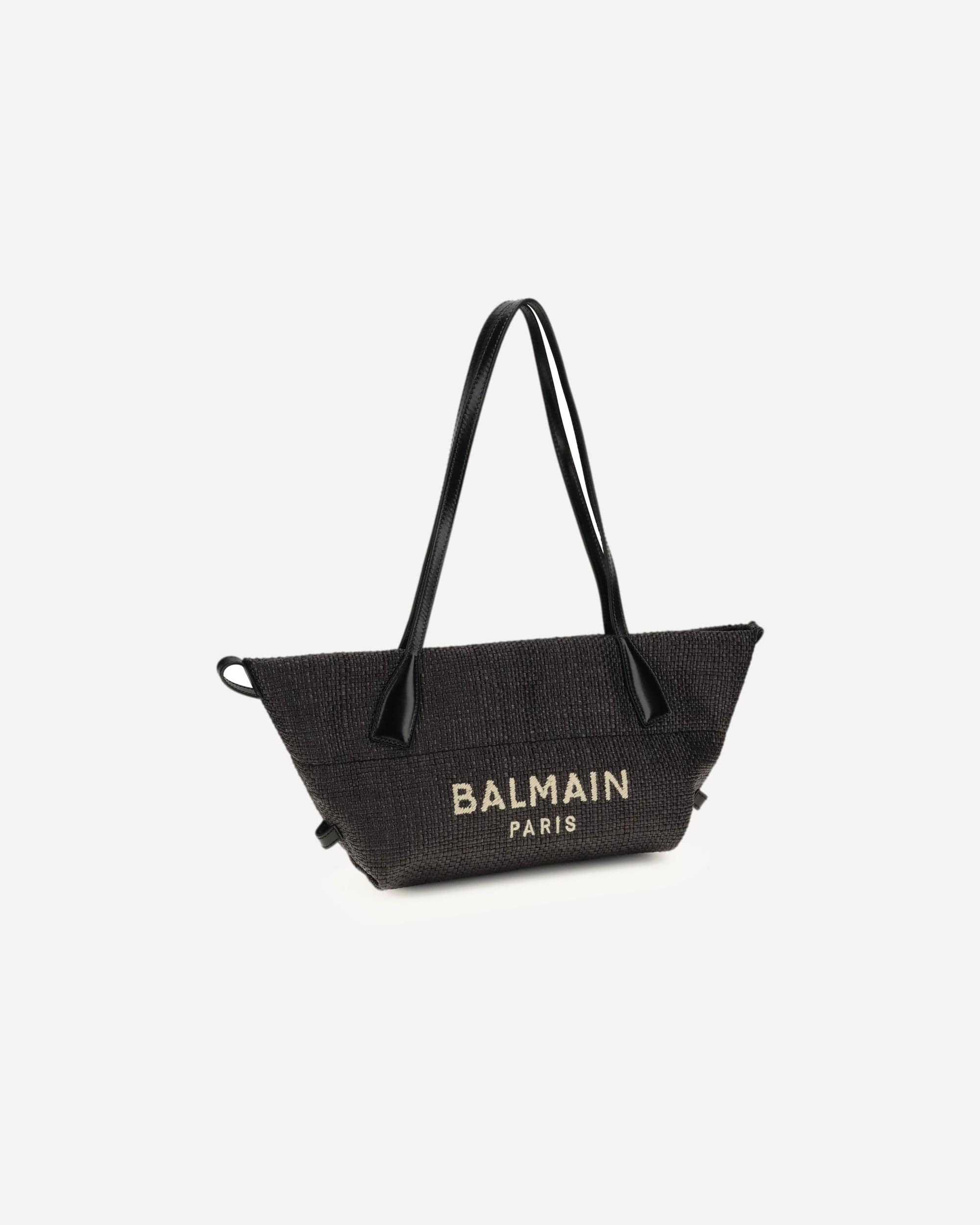 Balmain Calfskin And Raffia Track Shoulder Bag - alternate view