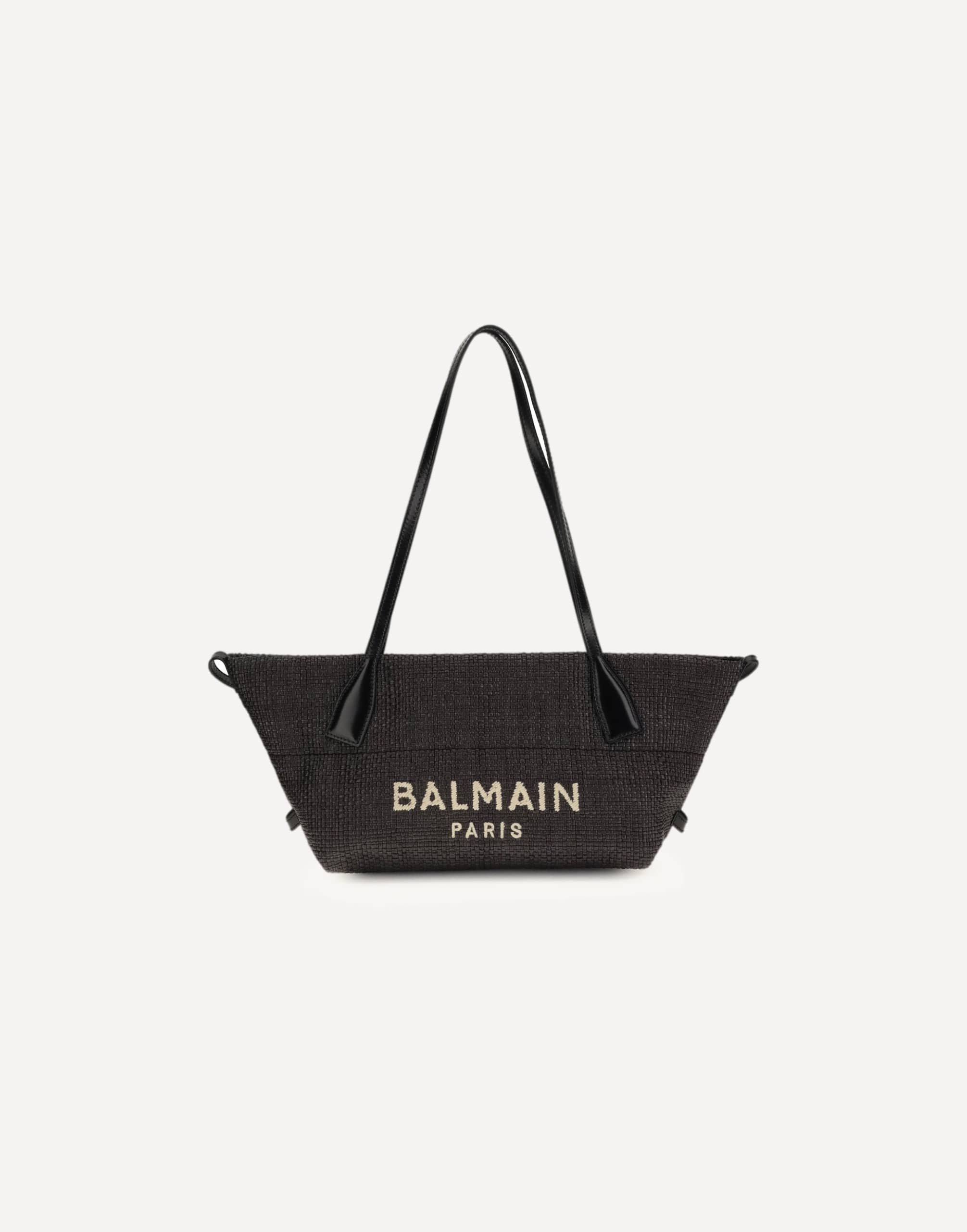 Balmain Calfskin And Raffia Track Shoulder Bag