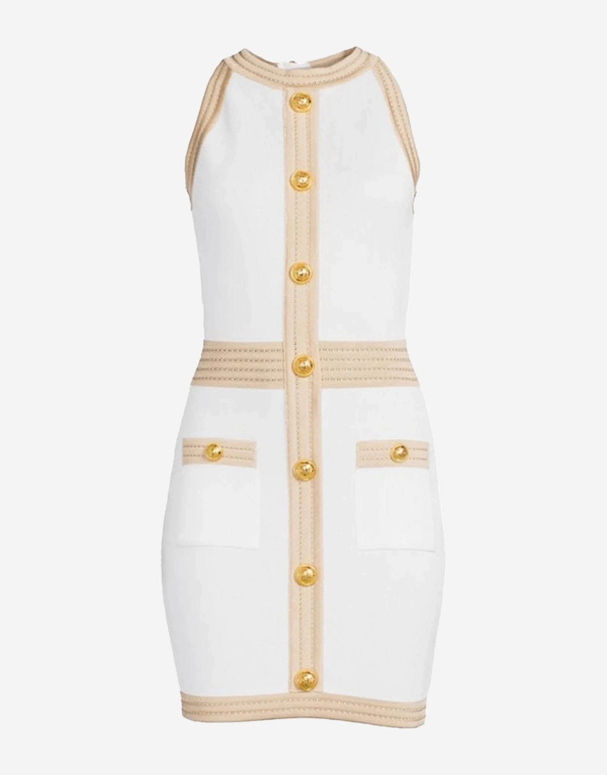 Balmain Contrast-Trim Knitted Mini Dress