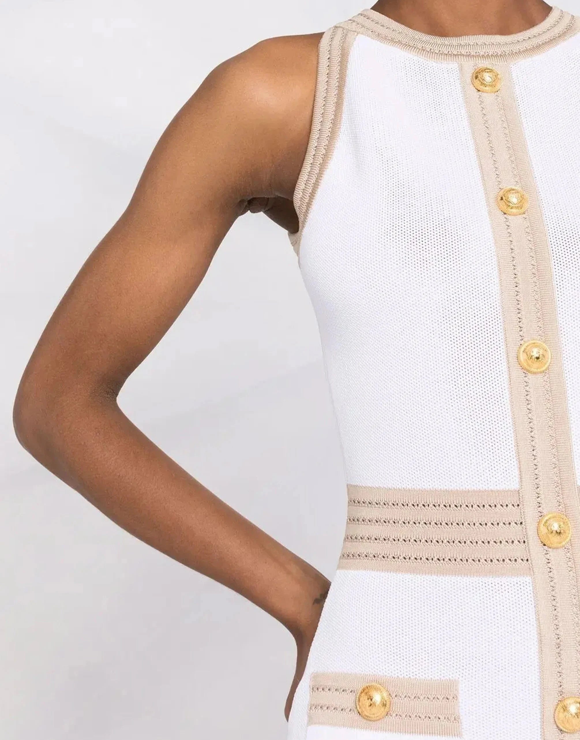 Balmain Contrast-Trim Knitted Mini Dress