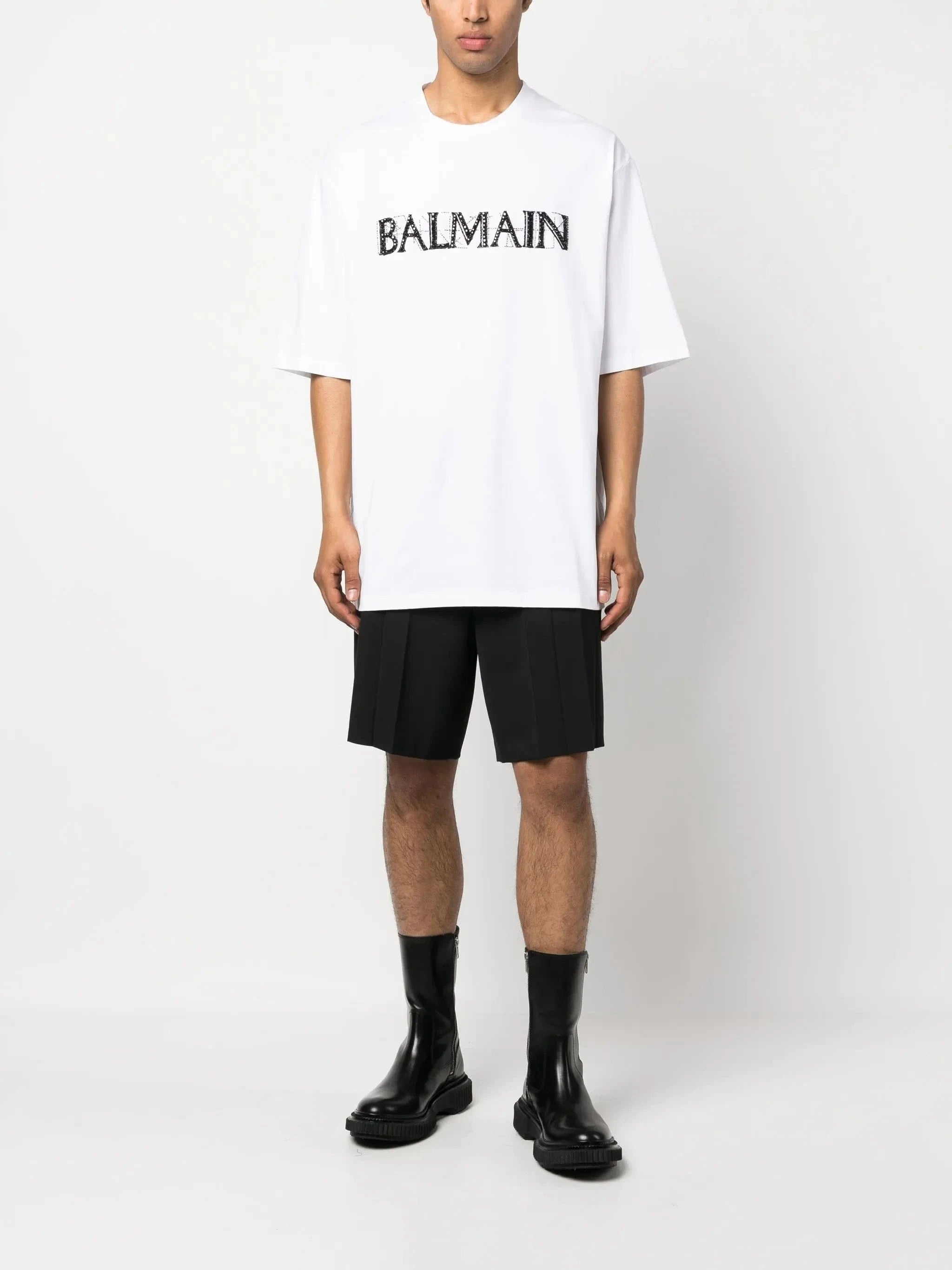 Balmain Crystal-Logo Cotton T-Shirt