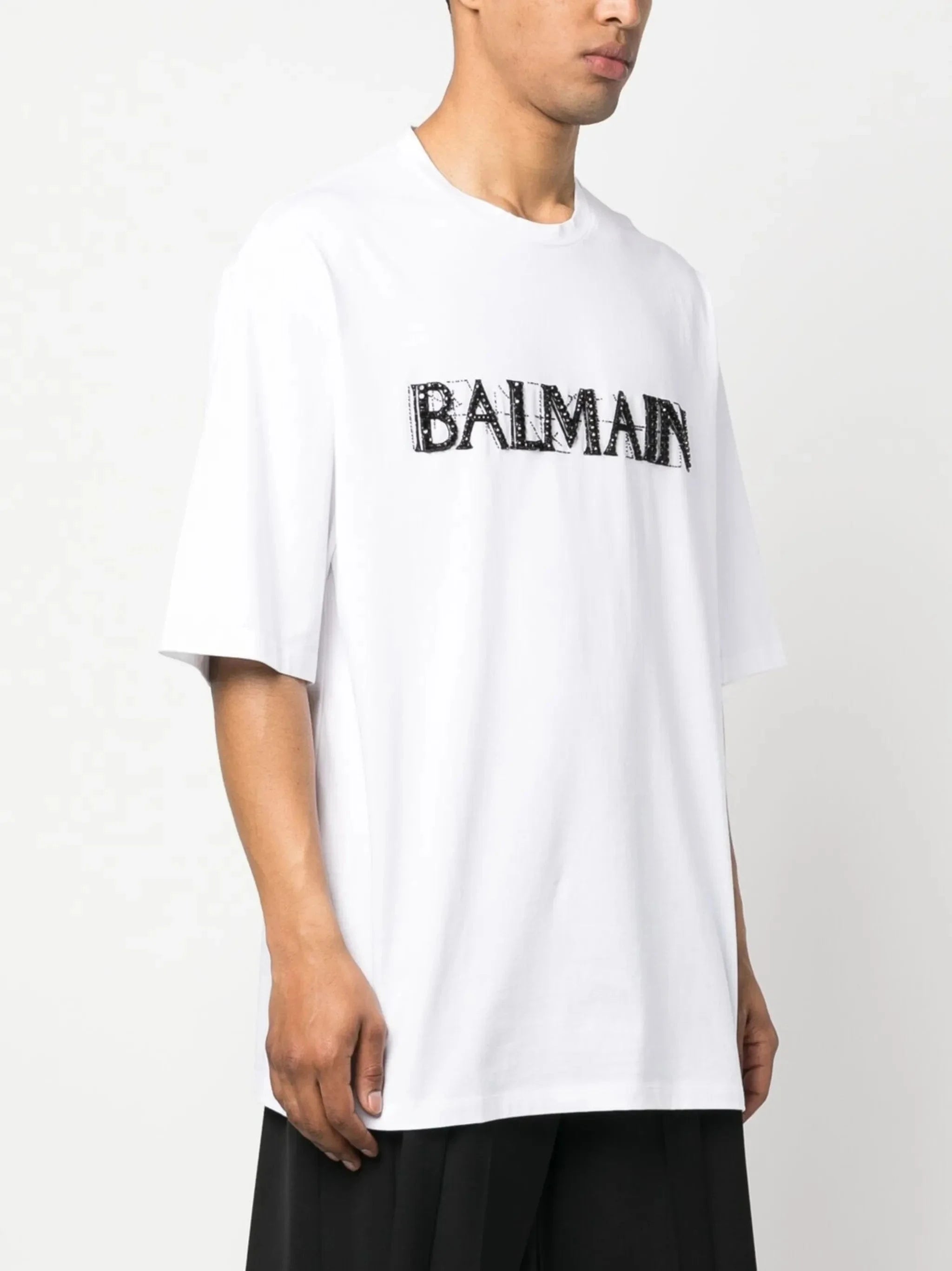 Balmain Crystal-Logo Cotton T-Shirt