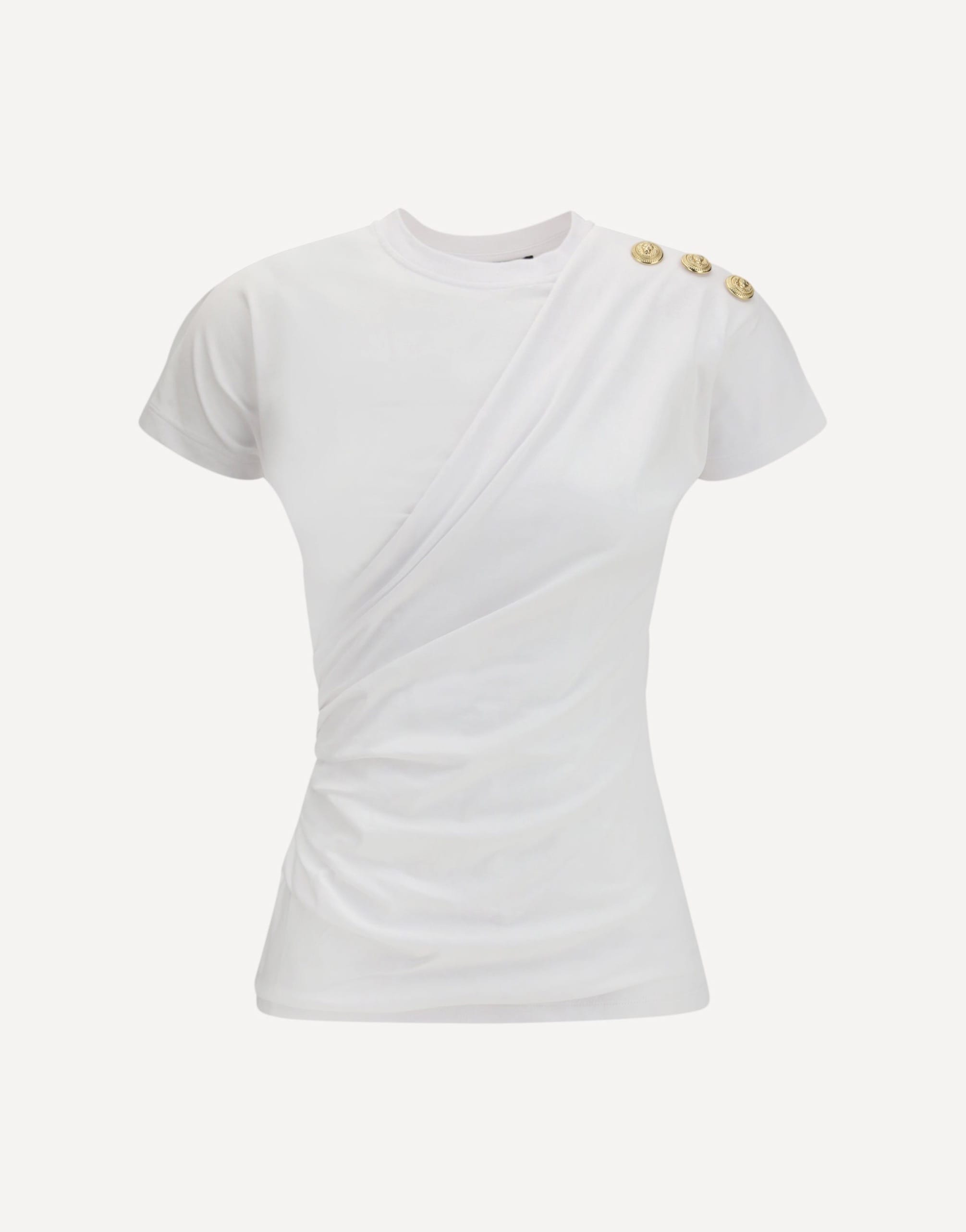 Balmain Draped T-Shirt With Gold Lion Head Buttons