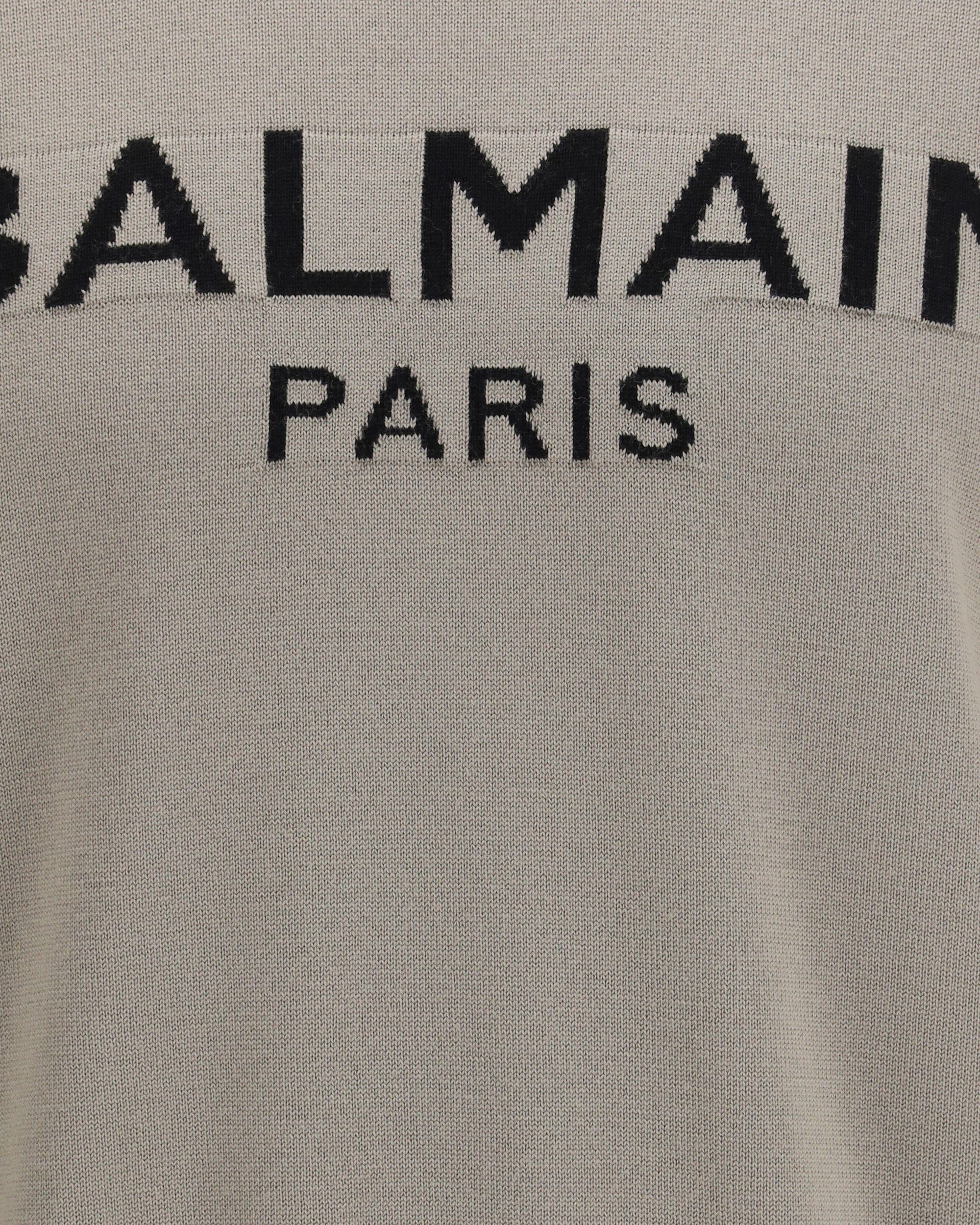 Balmain Balmain Intarsia Logo Crewneck Wool Sweater
