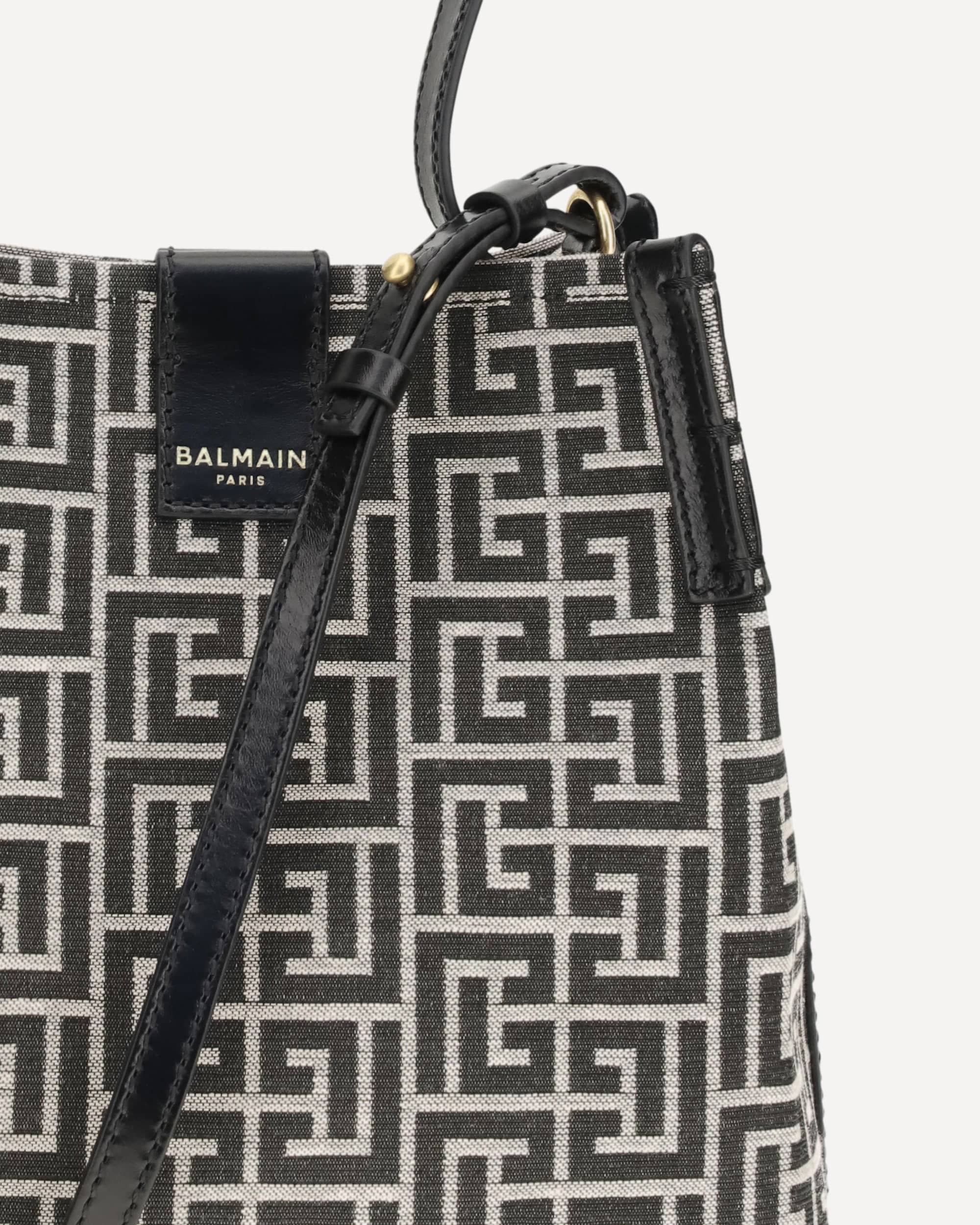 Balmain Jacquard And Leather Release Bucket Bag