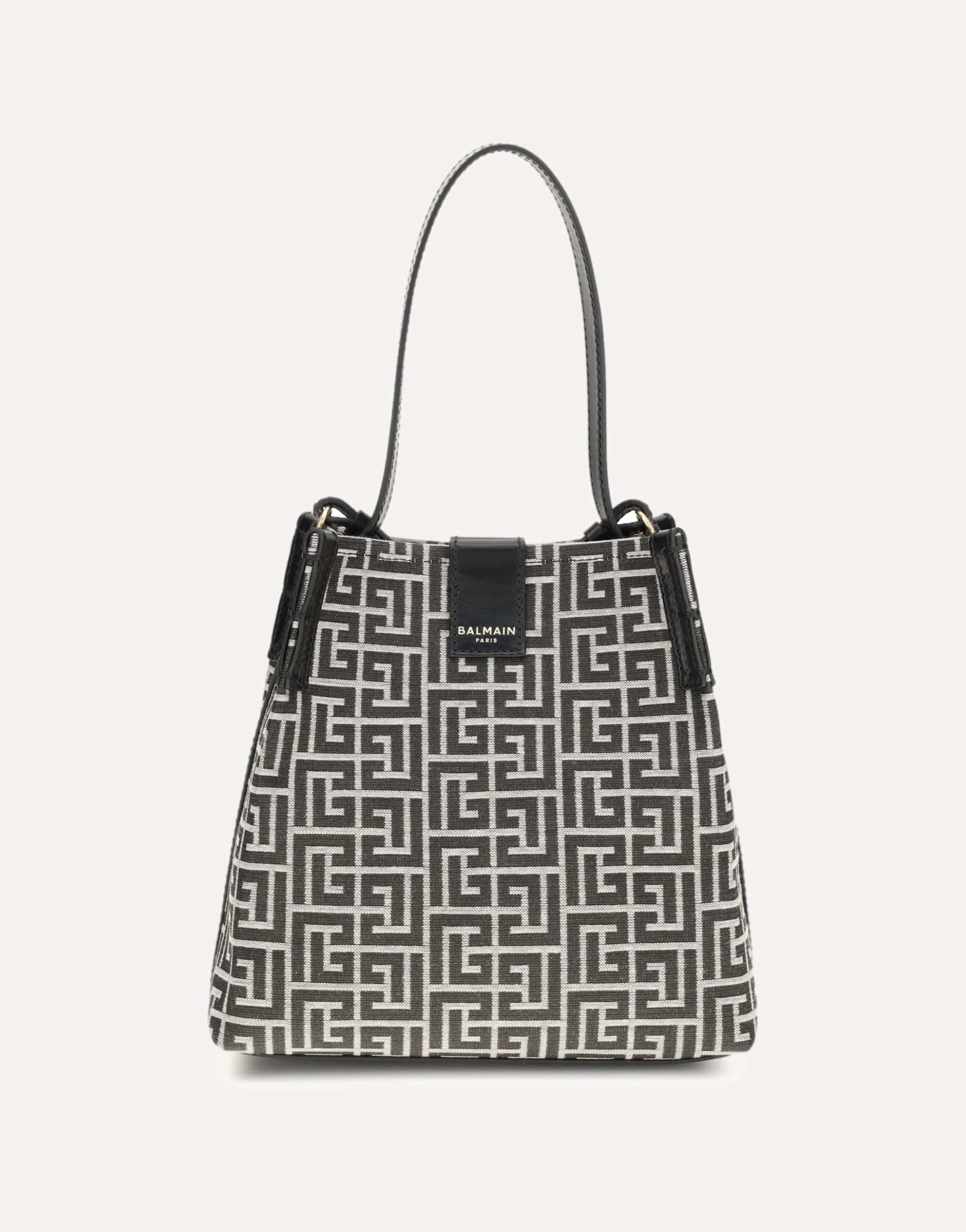 Balmain Jacquard And Leather Release Bucket Bag