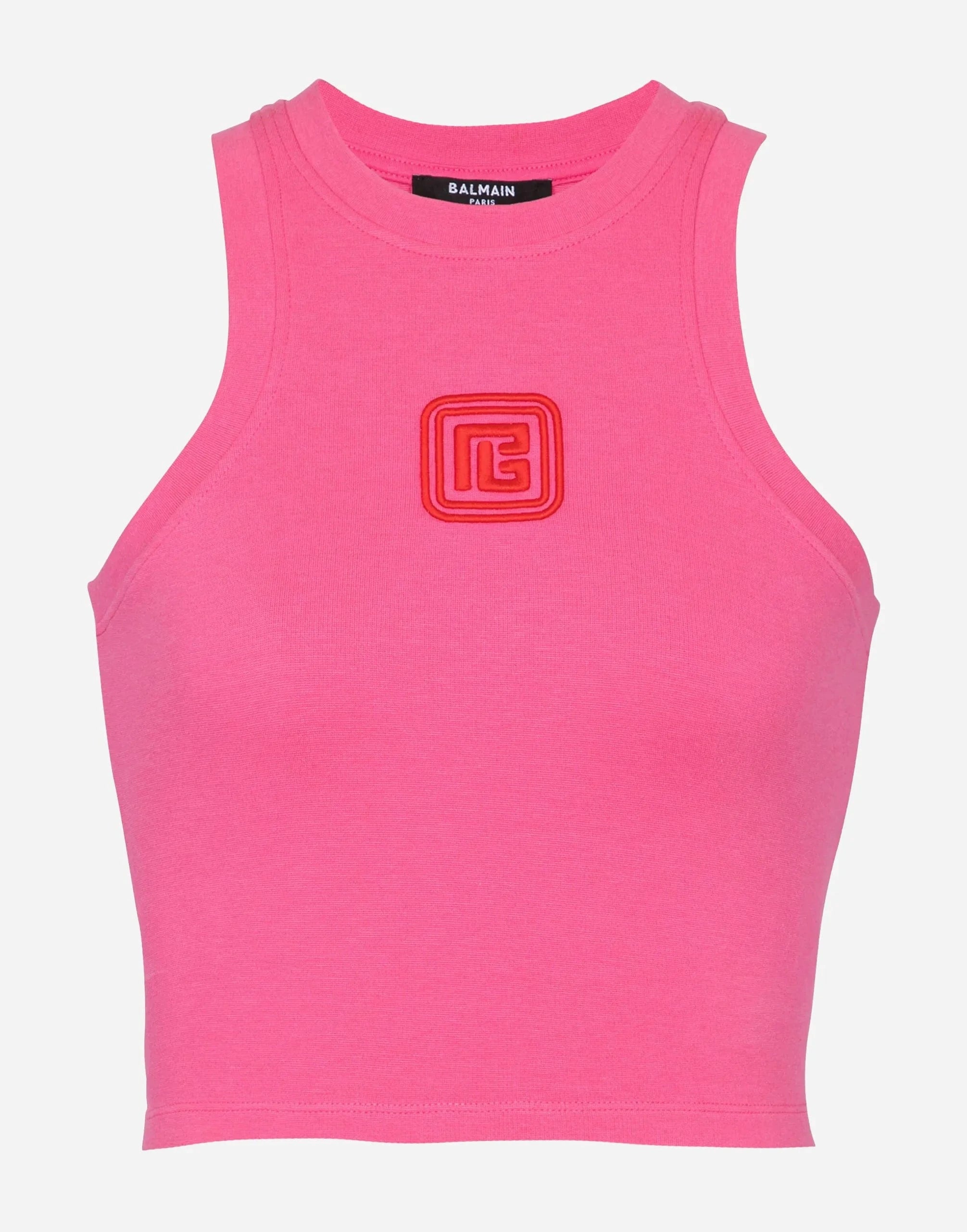 Balmain Logo-Embroidered Cropped Tank Top