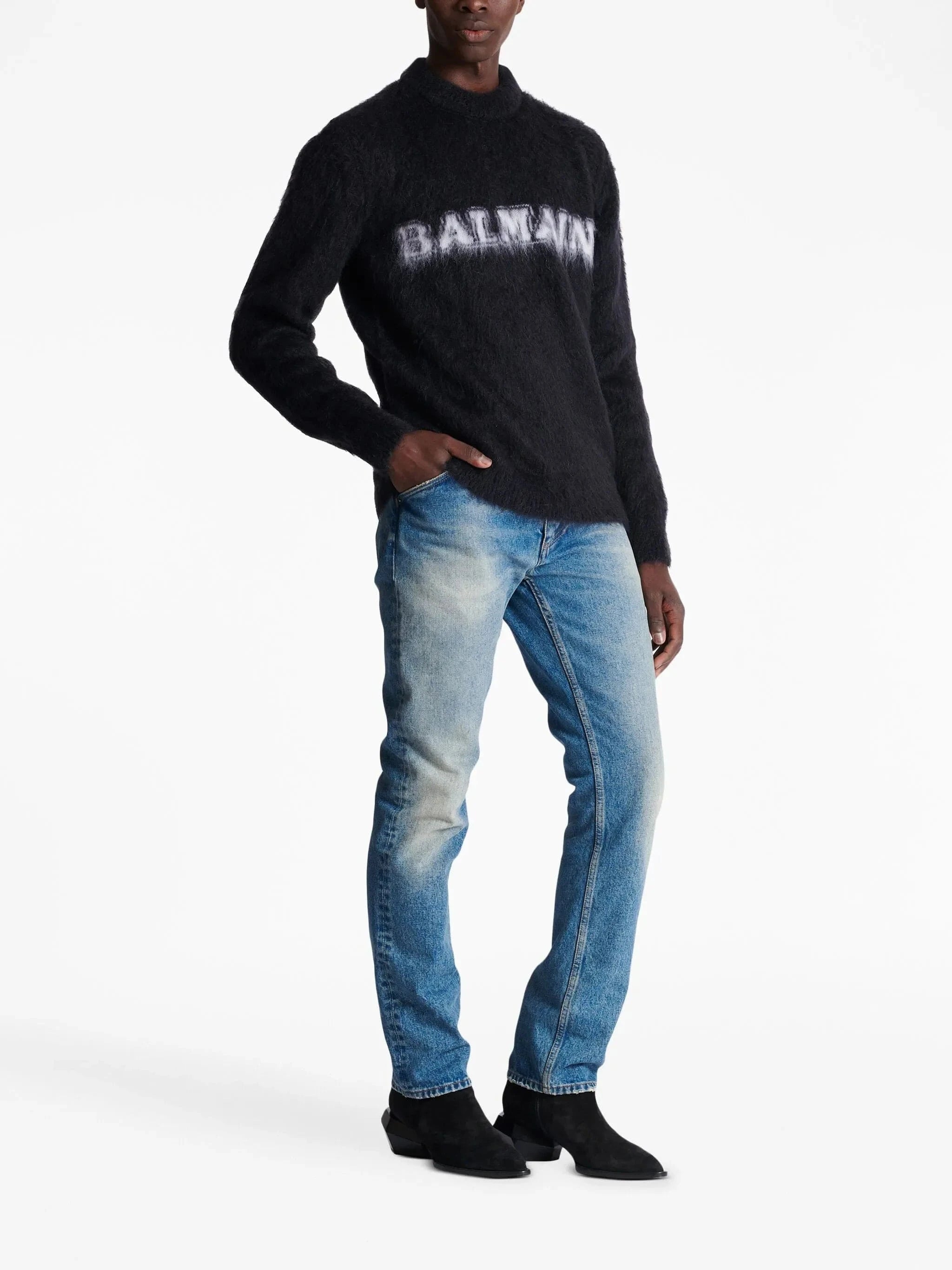 Balmain Logo-Print Brushed-Finish Jumper