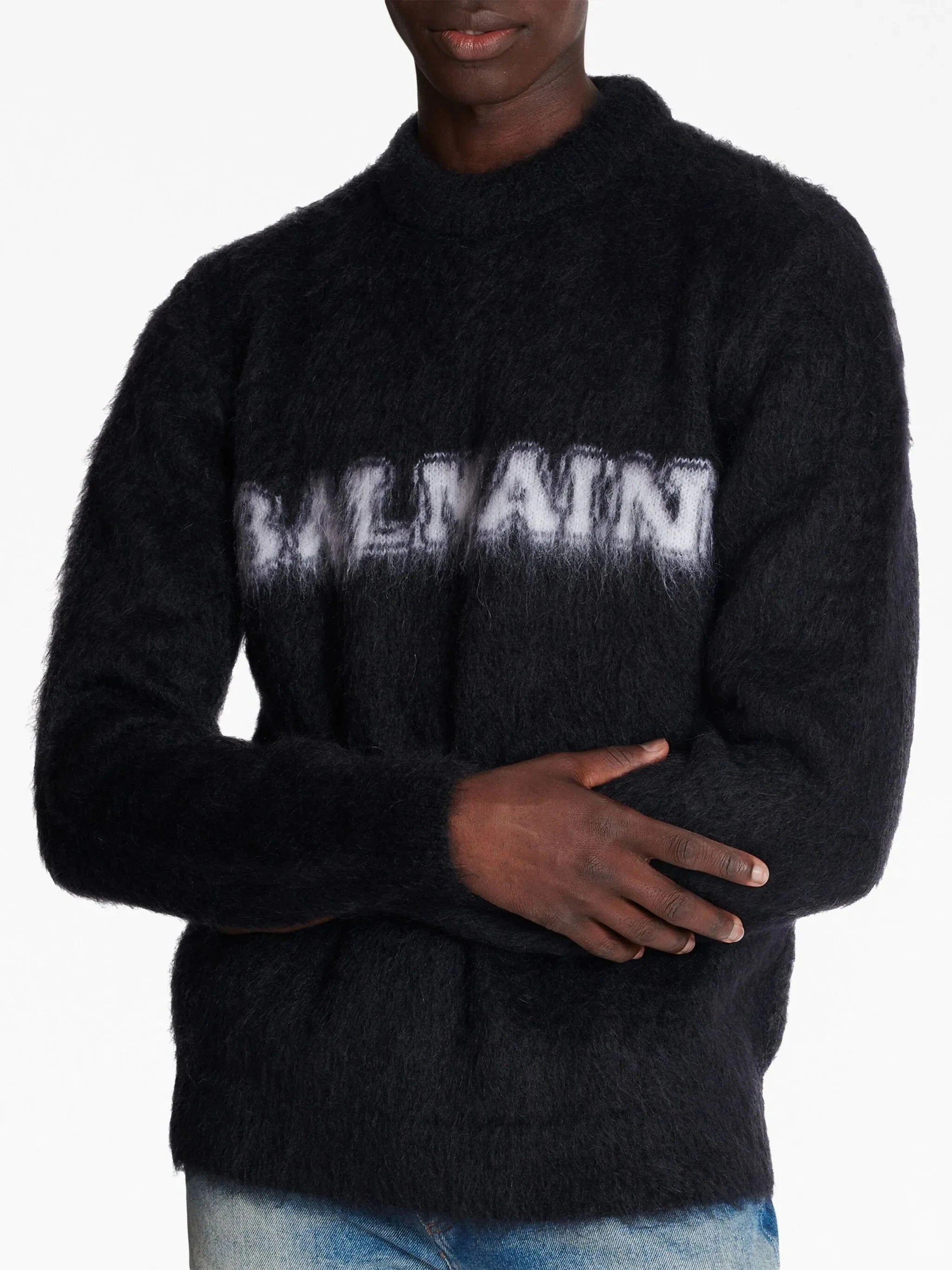 Balmain Logo-Print Brushed-Finish Jumper