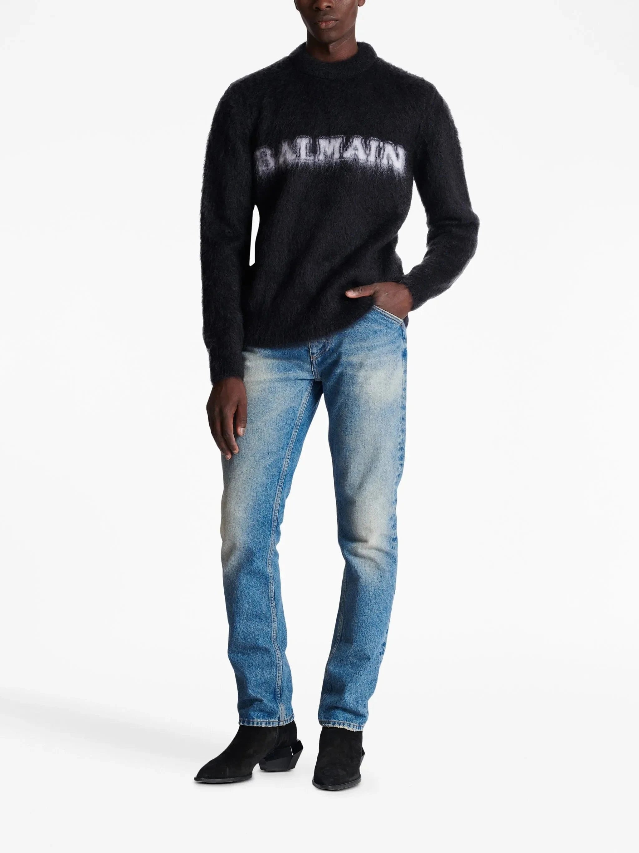 Balmain Logo-Print Brushed-Finish Jumper