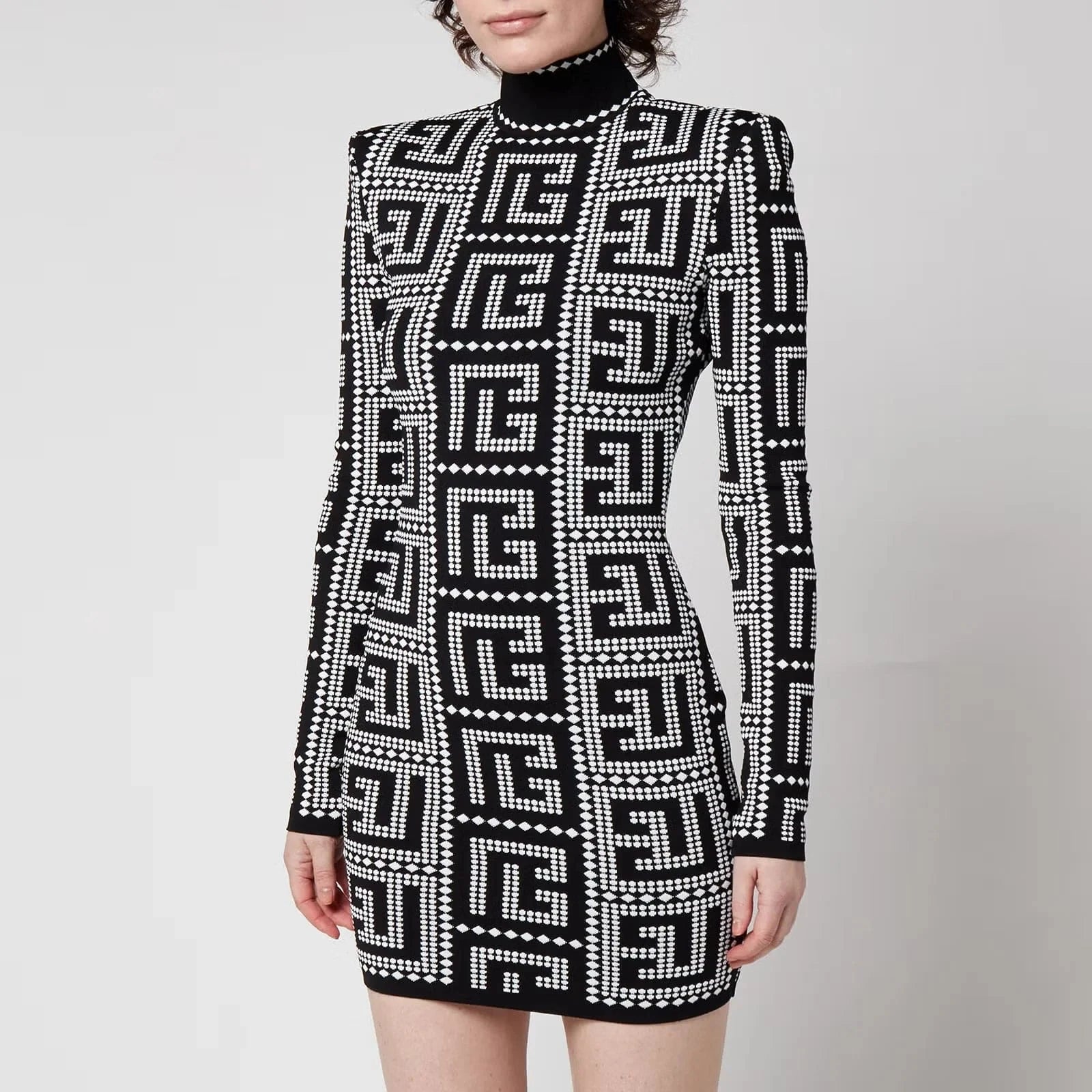 Balmain Maxi Monogram Mosaic Long Sleeve Dress