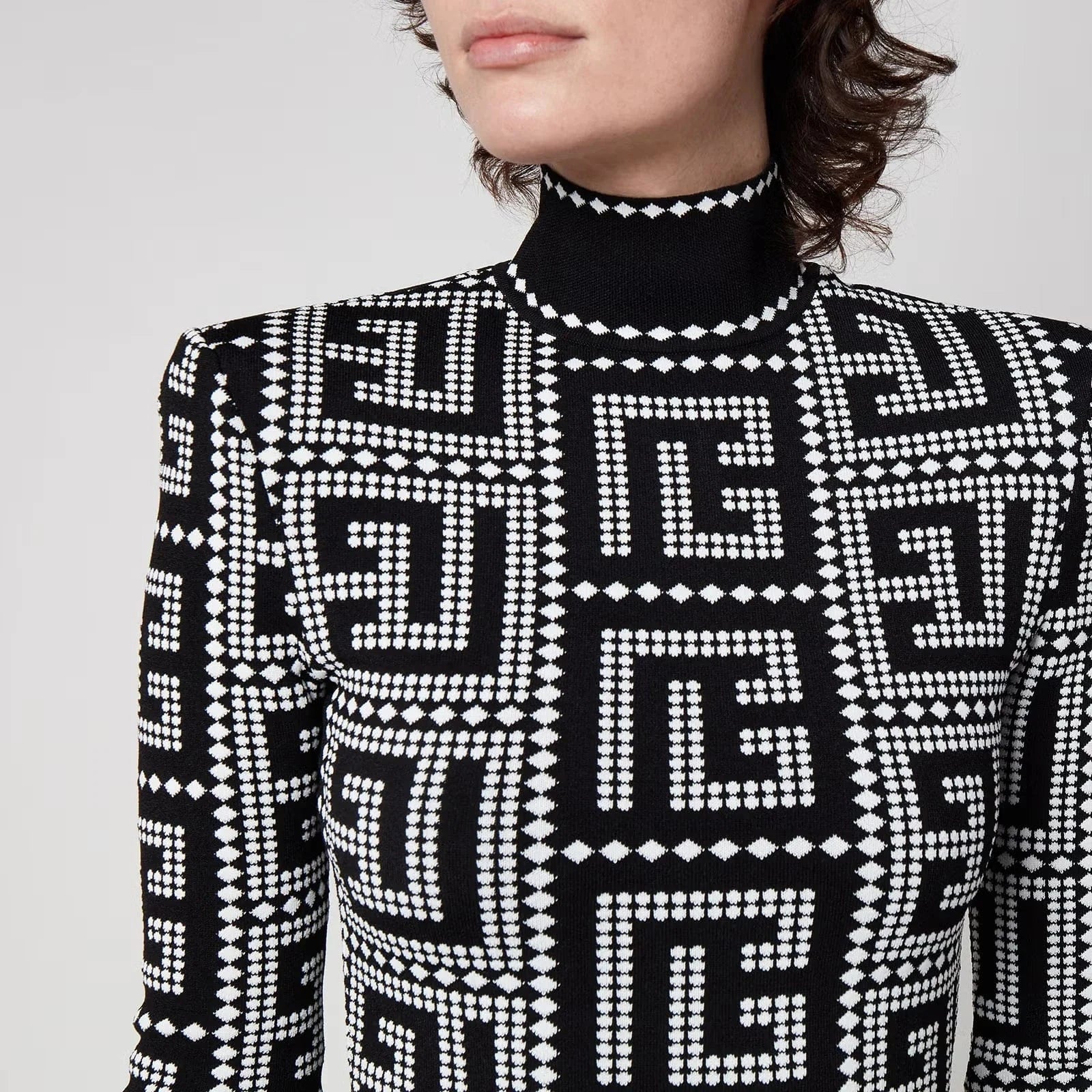 Balmain Maxi Monogram Mosaic Long Sleeve Dress