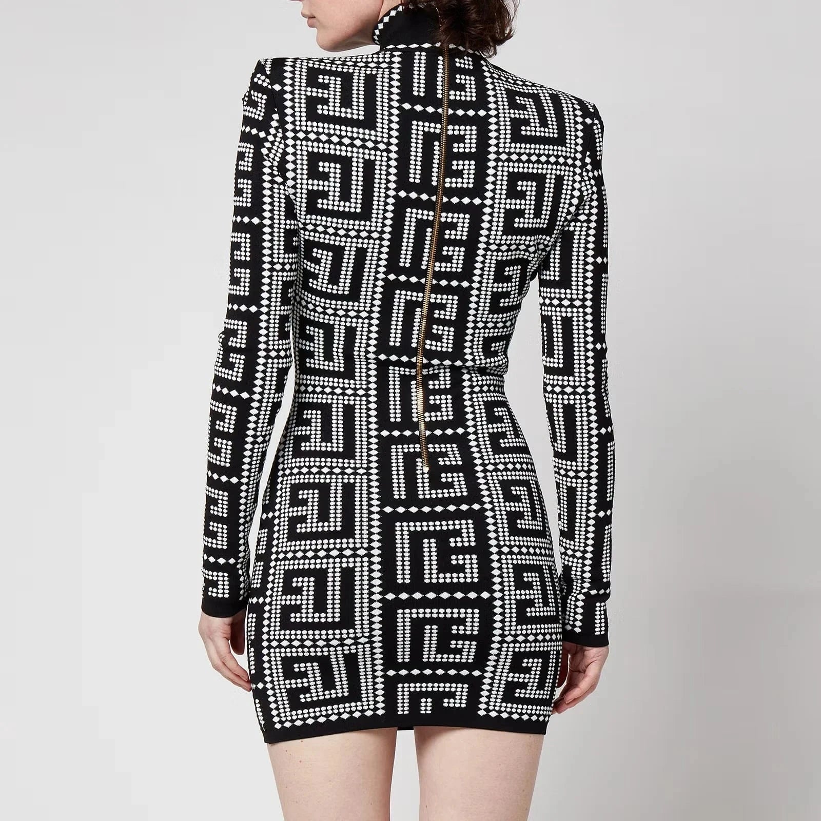 Balmain Maxi Monogram Mosaic Long Sleeve Dress