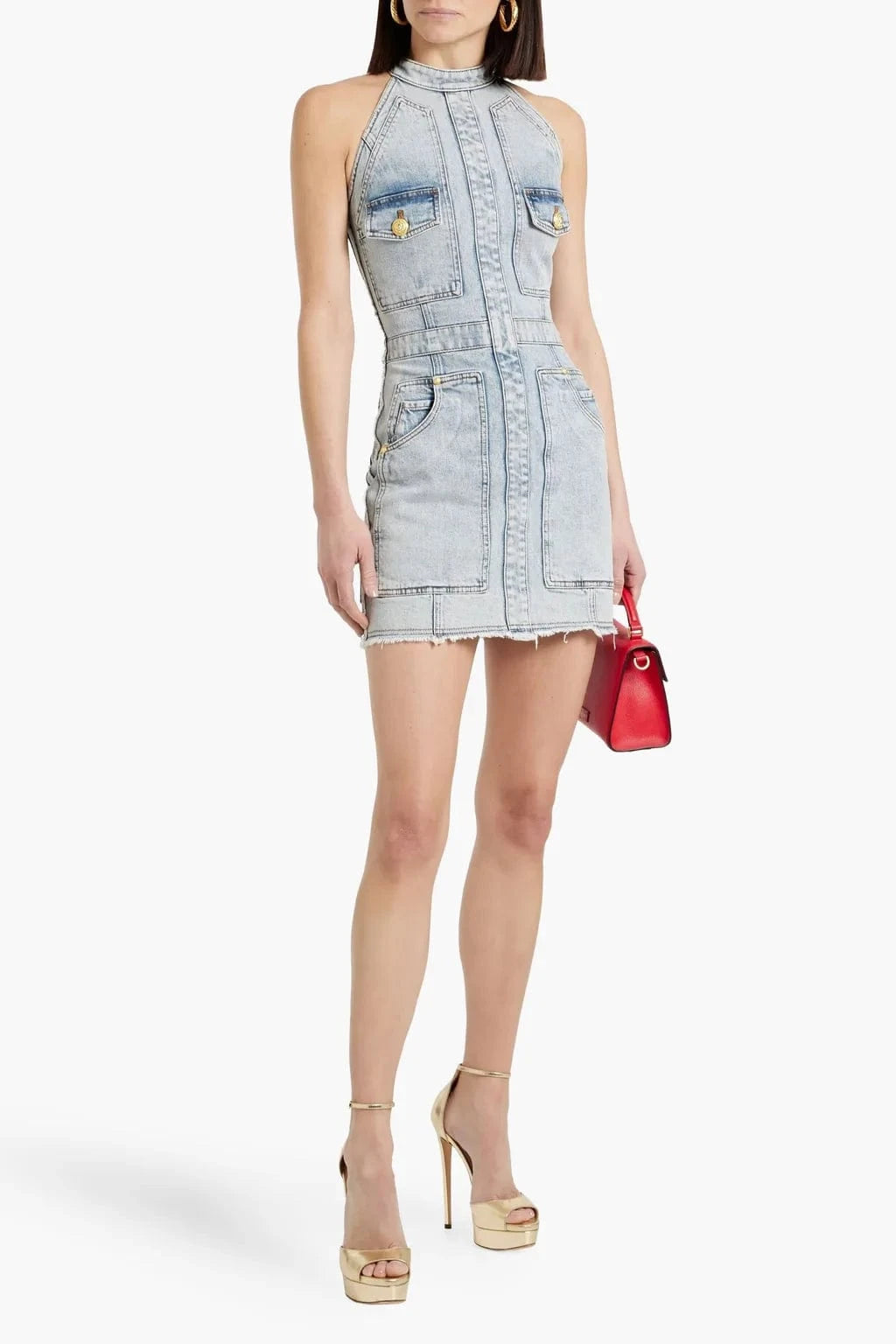 Balmain Panelled Denim Mini Dress