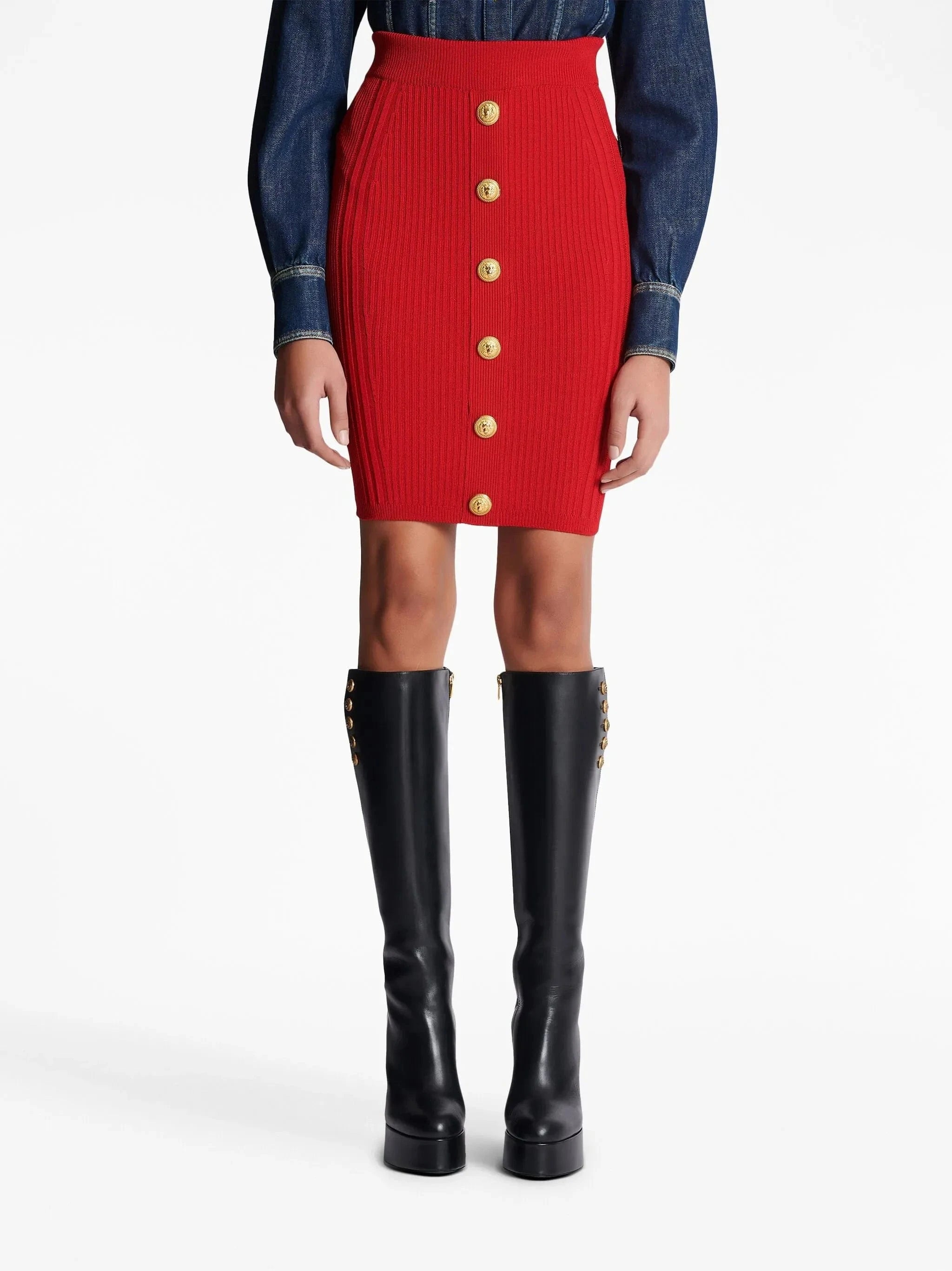 Balmain Ribbed-Knit Pencil Skirt