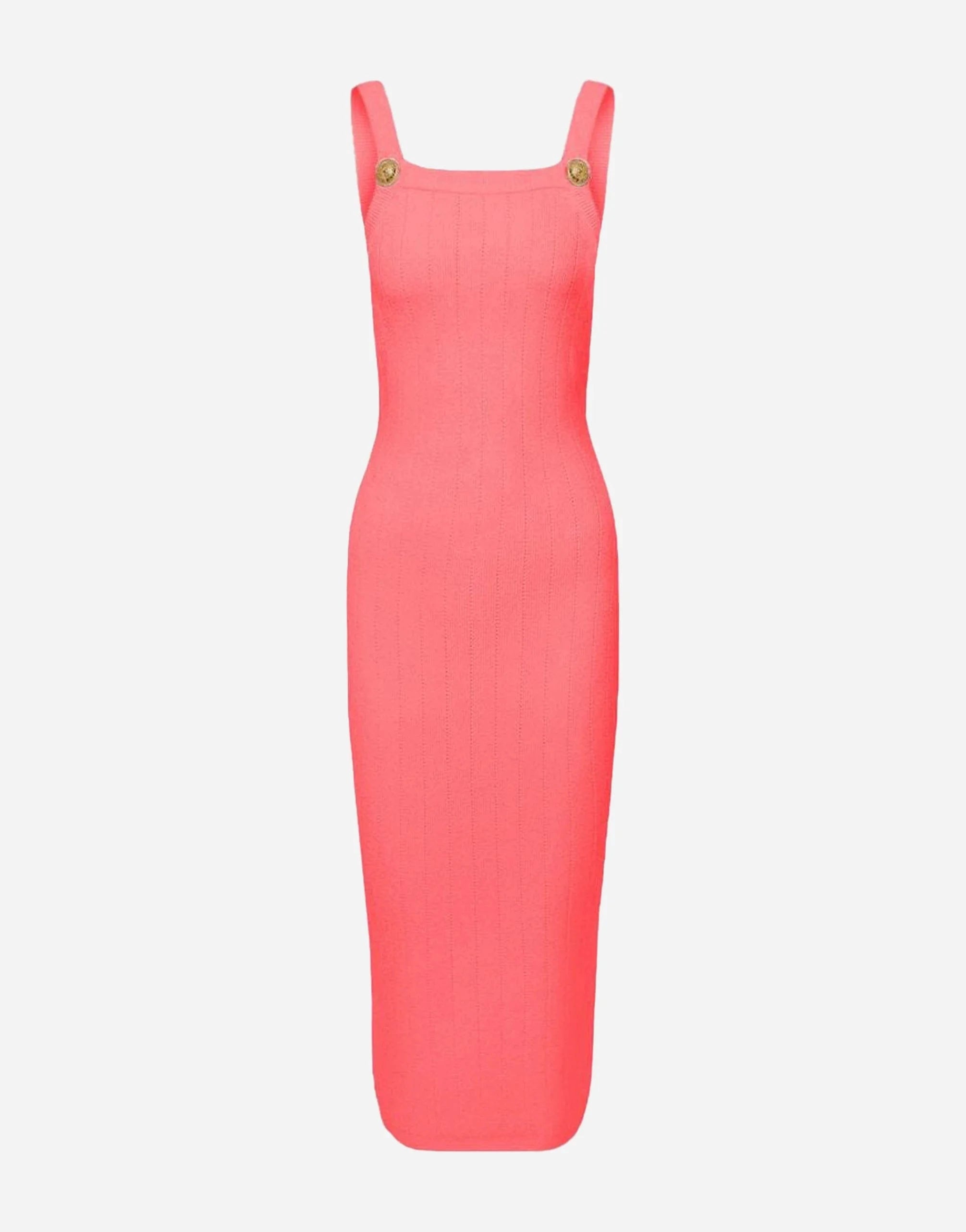 Balmain Ribbed Shoulder Pad Midi Dress