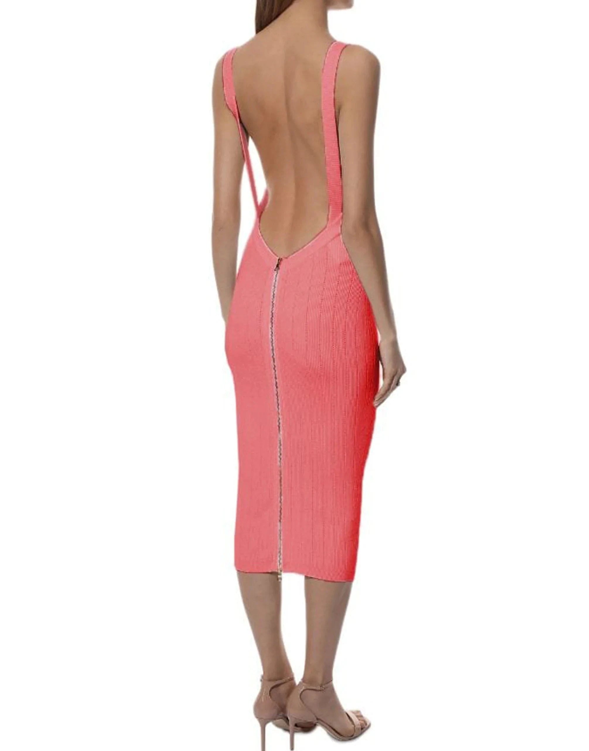 Balmain Ribbed Shoulder Pad Midi Dress