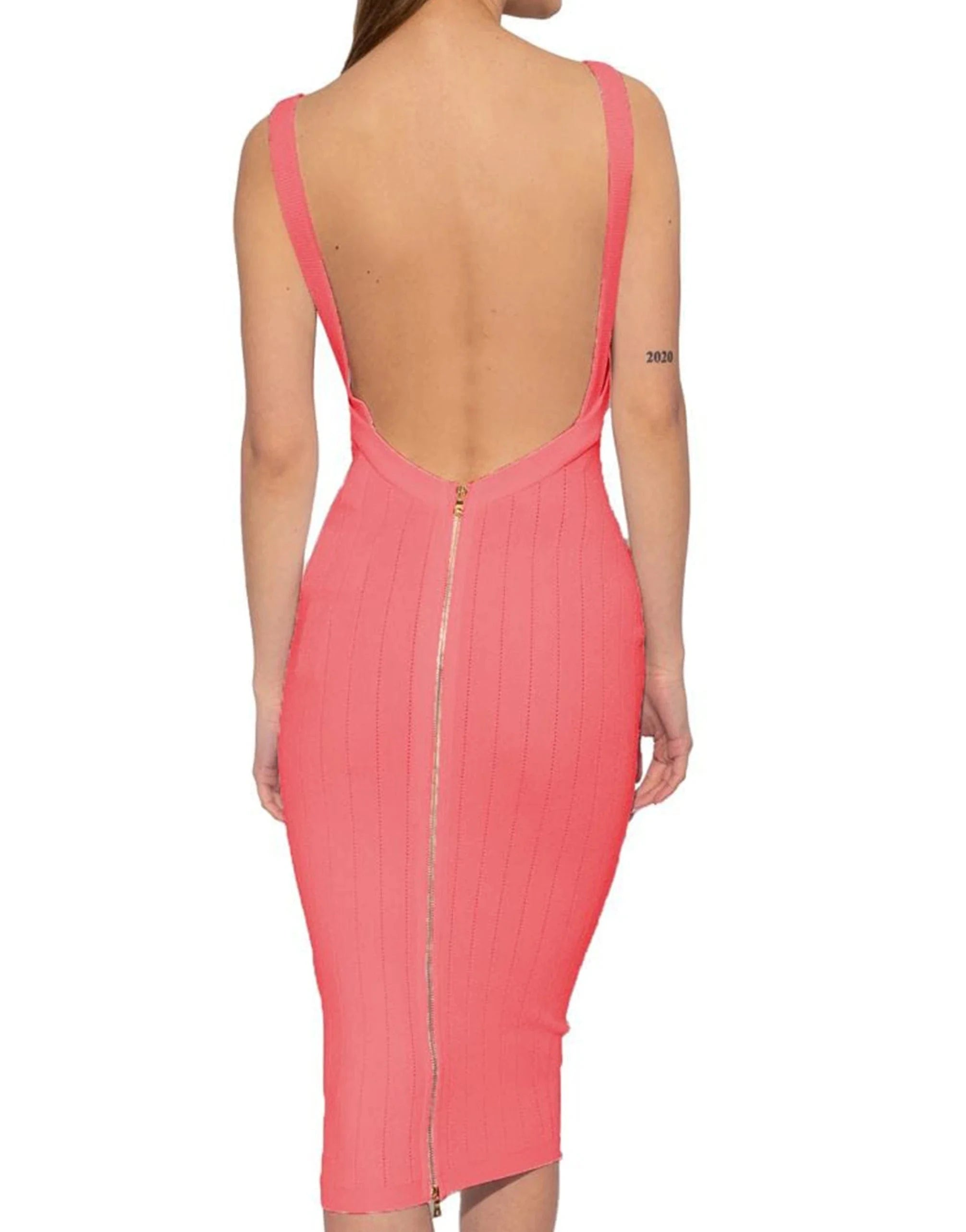 Balmain Ribbed Shoulder Pad Midi Dress