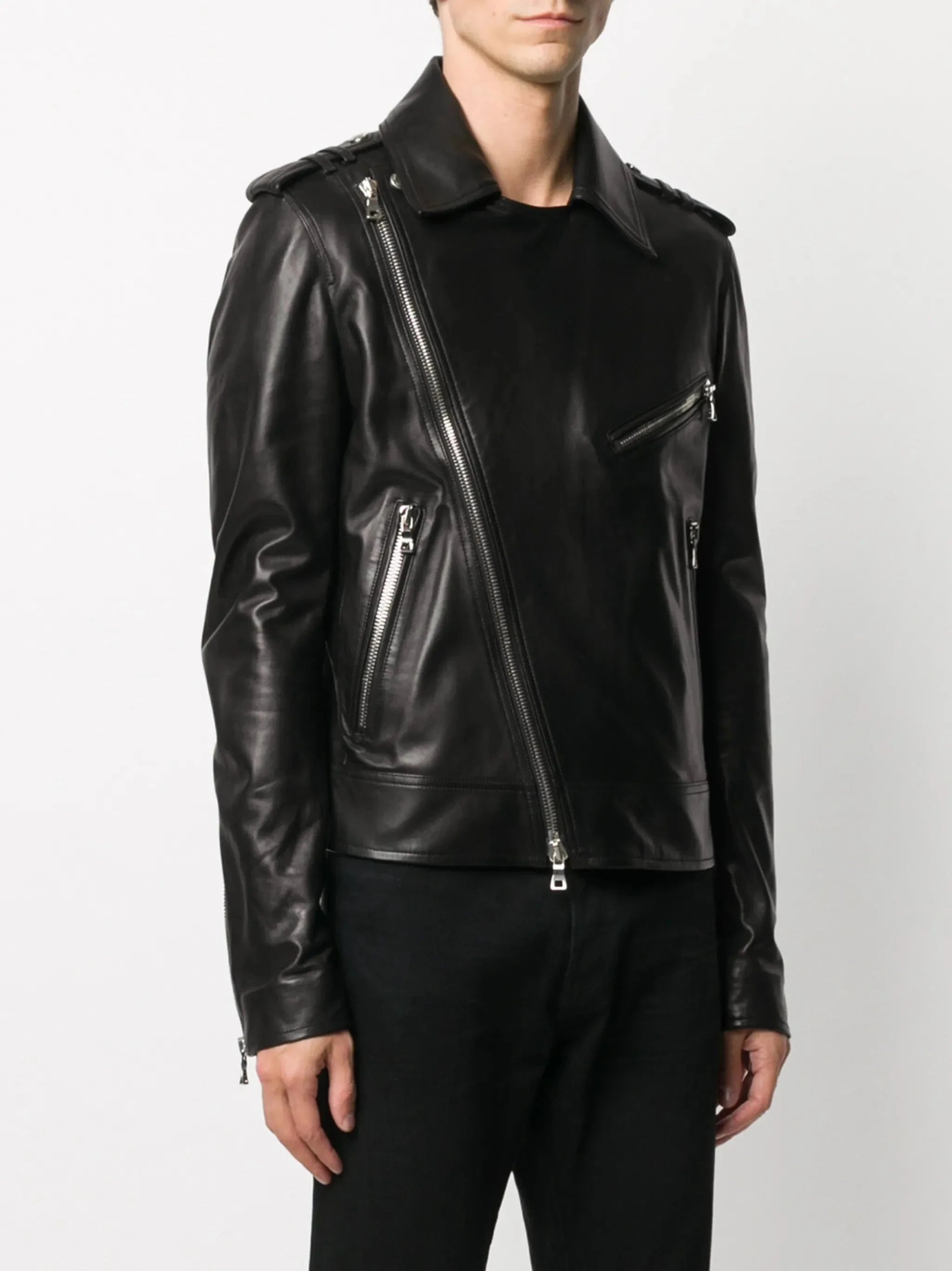 Balmain Silver Zip-Detail Biker Jacket | Sendegaro FR