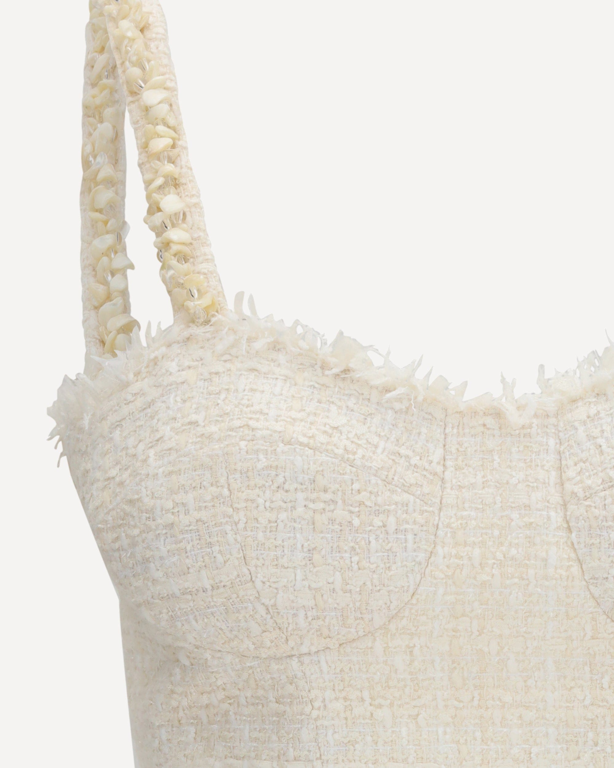 Balmain Balmain Tweed Bustier Top With Pearl Straps