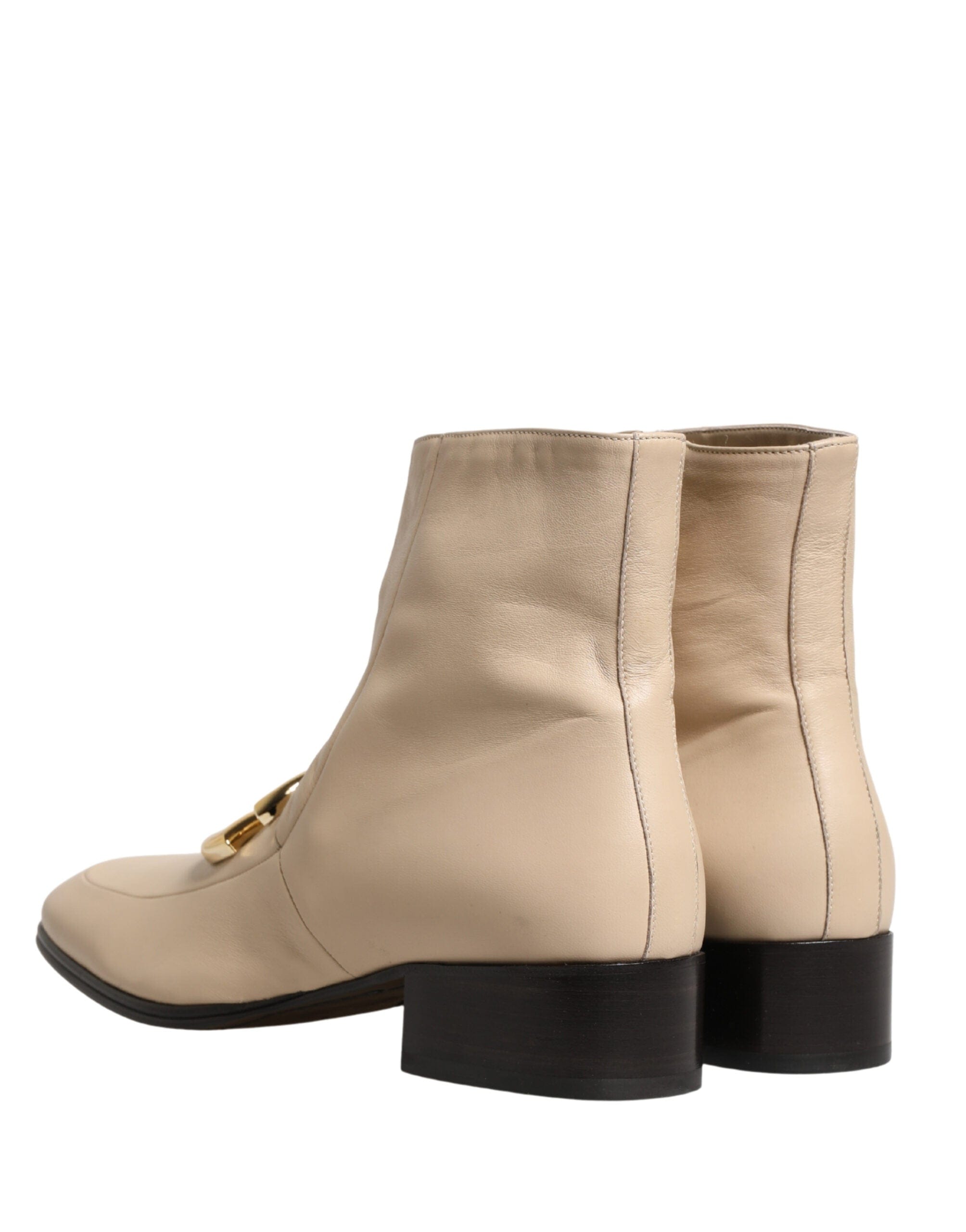 Dolce & Gabbana Botines de tobillo de cuero beige con placa de logo