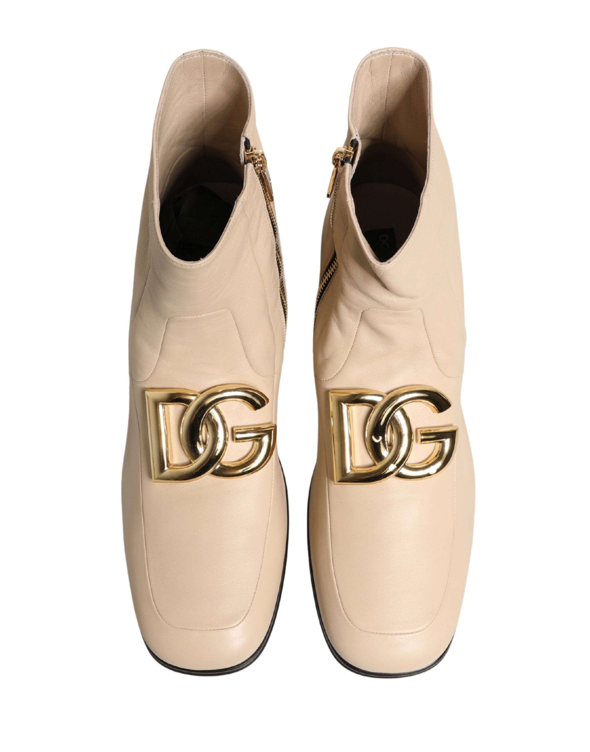 Dolce & Gabbana Botines de tobillo de cuero beige con placa de logo