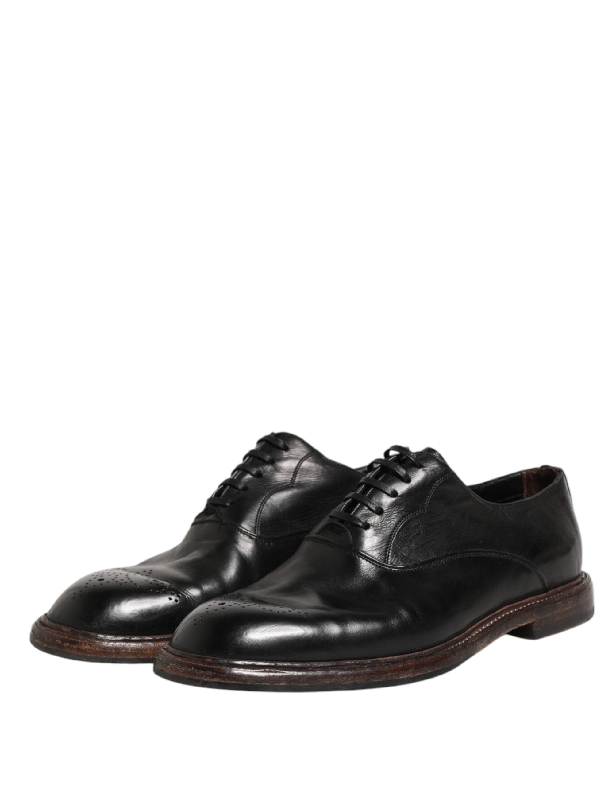 Dolce & Gabbana Itim na Calfskin Leather na Oxford Dress Shoes