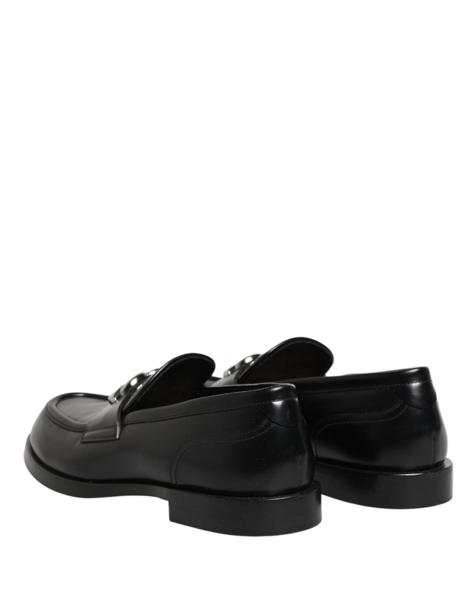 Dolce & Gabbana Itim na Leather DG Plaque Loafers na Sapatos Pambihis