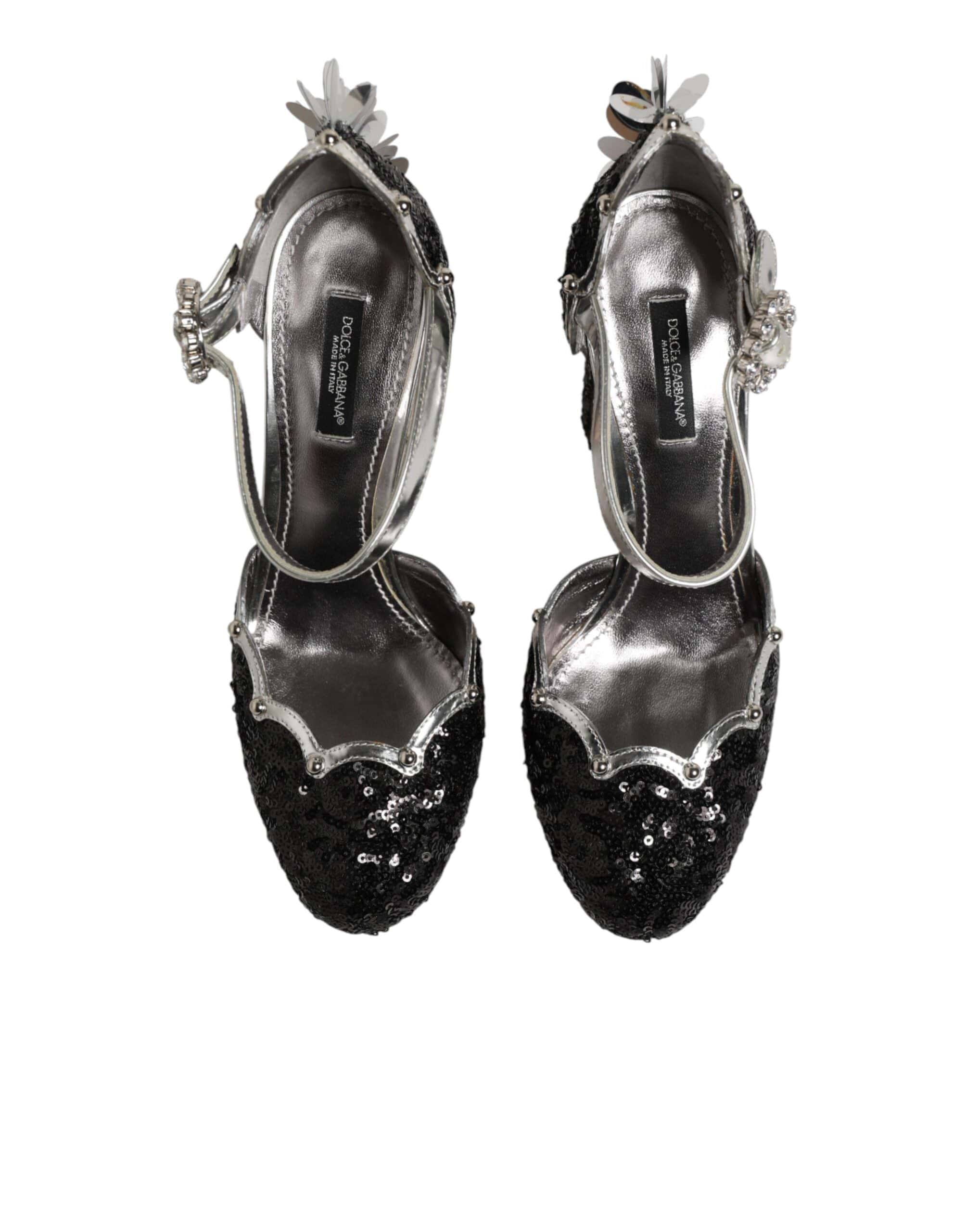 Dolce & Gabbana Black Sequined Ankle Strap Sandals Shoes