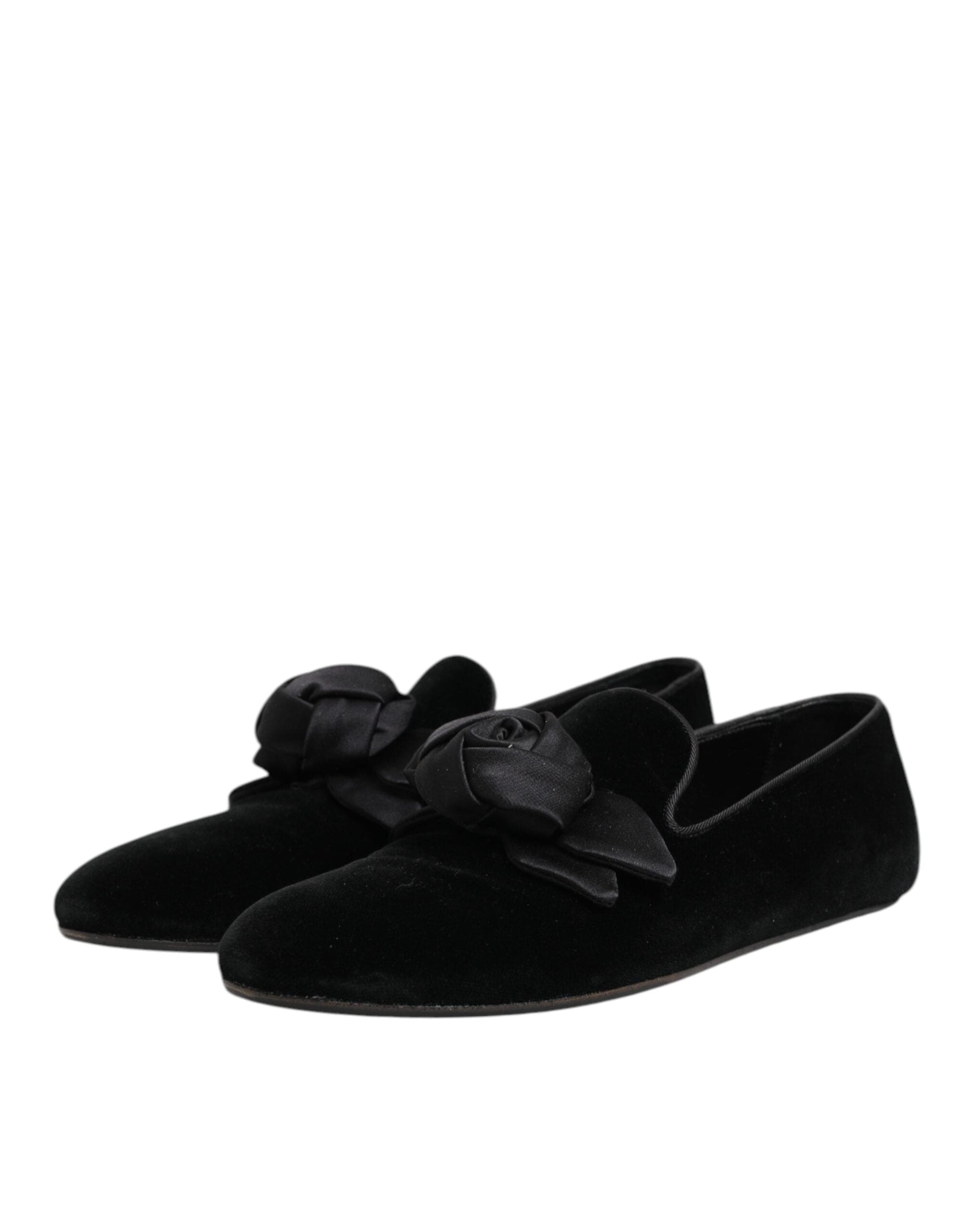 Dolce & Gabbana Black Suede Cotton Rose Slip On Loafers Shoes