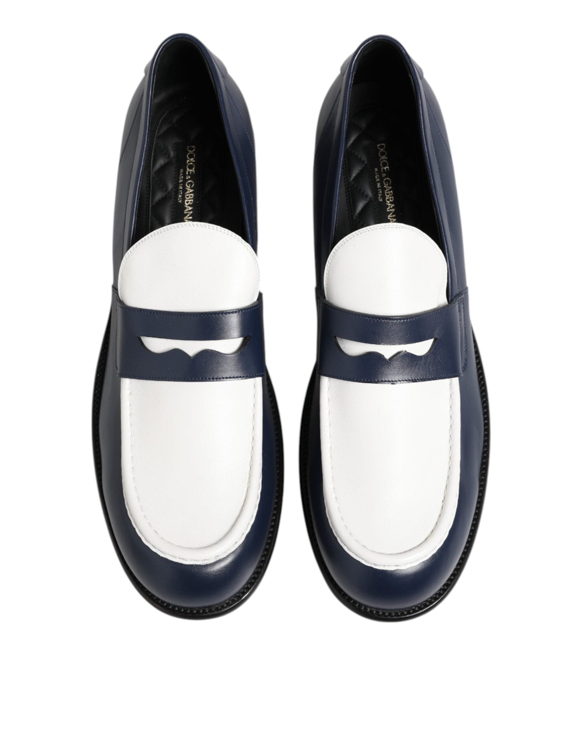 Dolce & Gabbana Black White Leather Slip On Loafers Men Dress Shoes