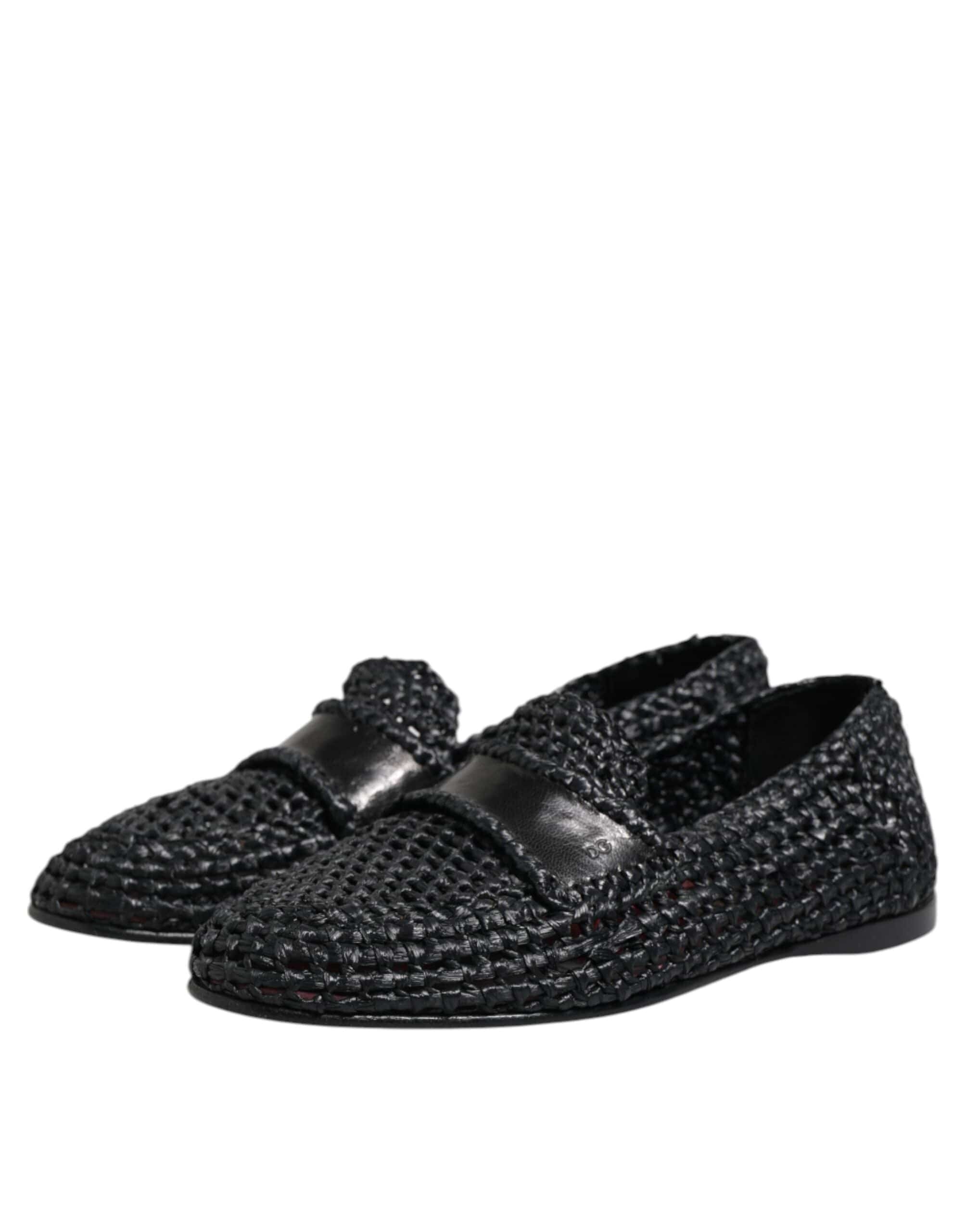 Dolce & Gabbana Black Woven Leather Slip On Loafers Men Shoes