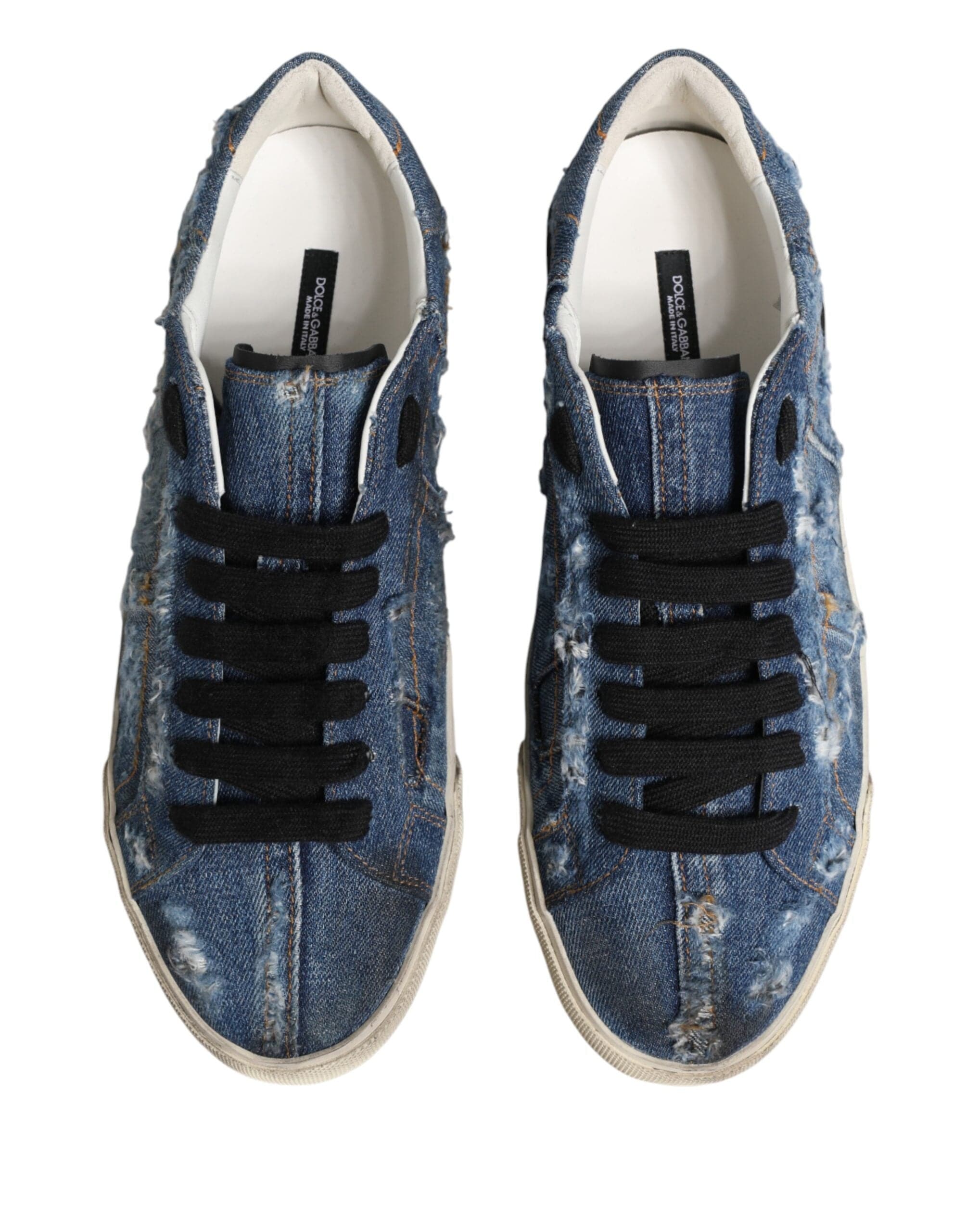 Dolce & Gabbana Blaue Low-Top-Sneaker aus Distressed Denim