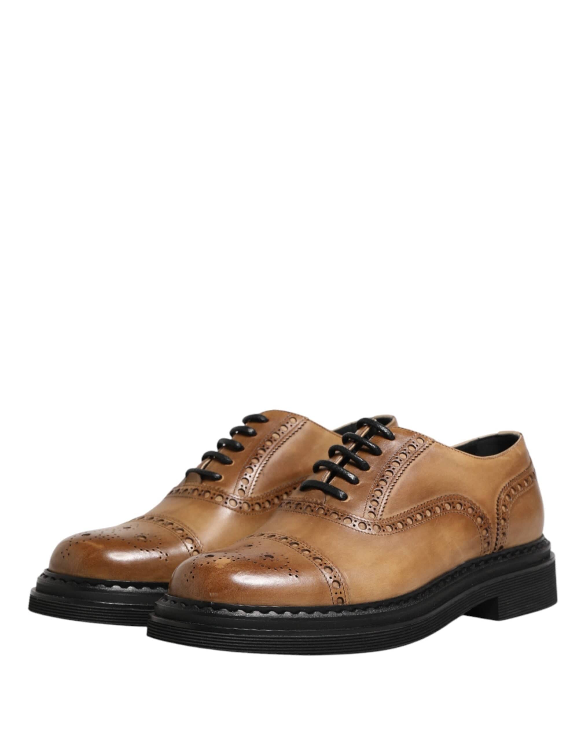 Dolce & Gabbana Kayumangging Lace Up Leather Brogue Derby na Sapatos para sa Lalaki