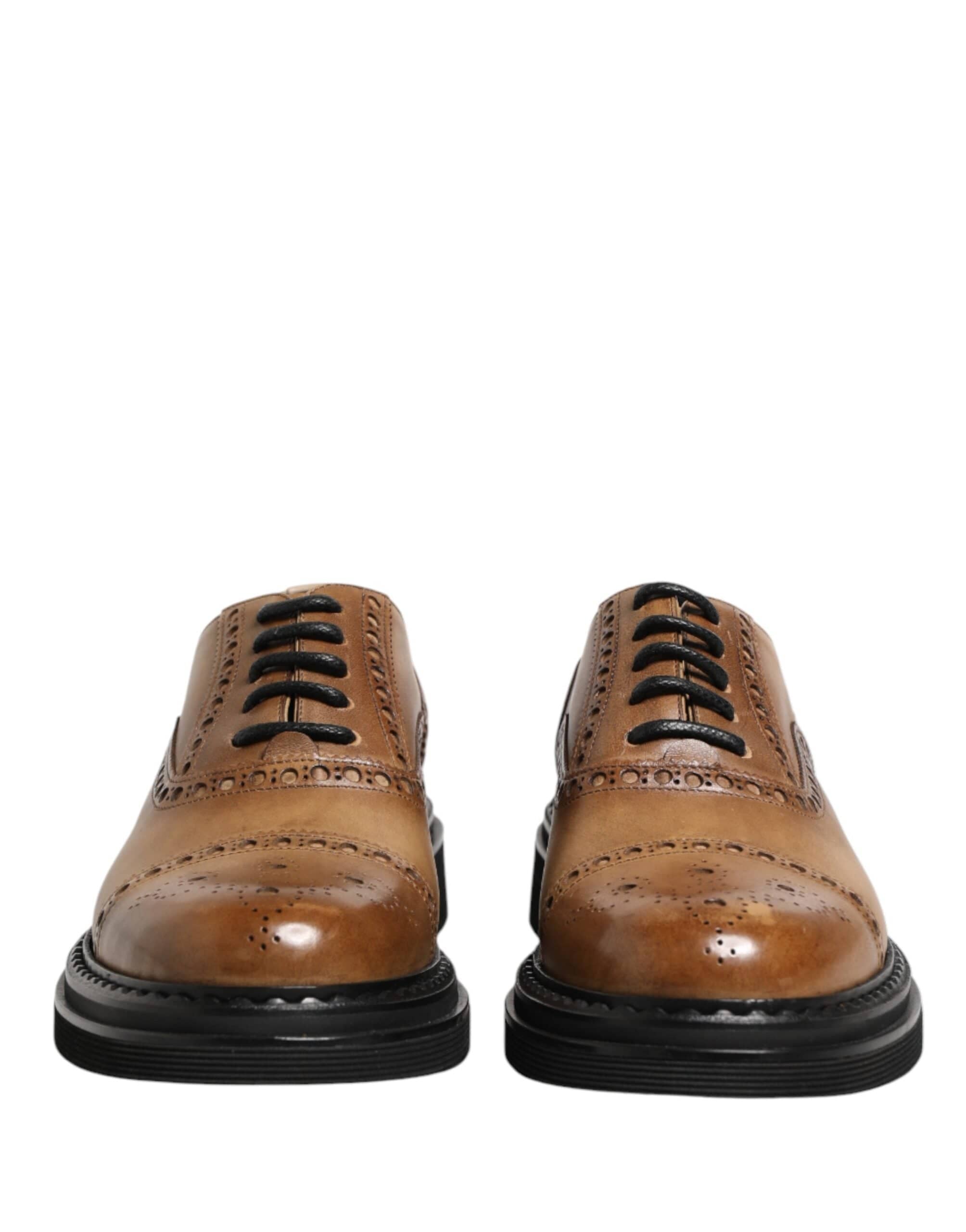 Dolce & Gabbana Cognac Tan Leather Cap-Toe Brogue Derby Shoes