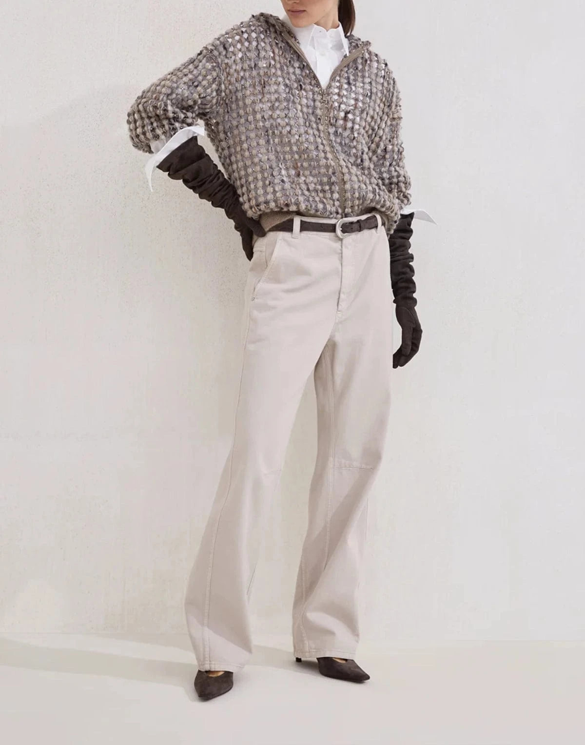 Brunello Cucinelli Balloon Net Embroidery Hoodie