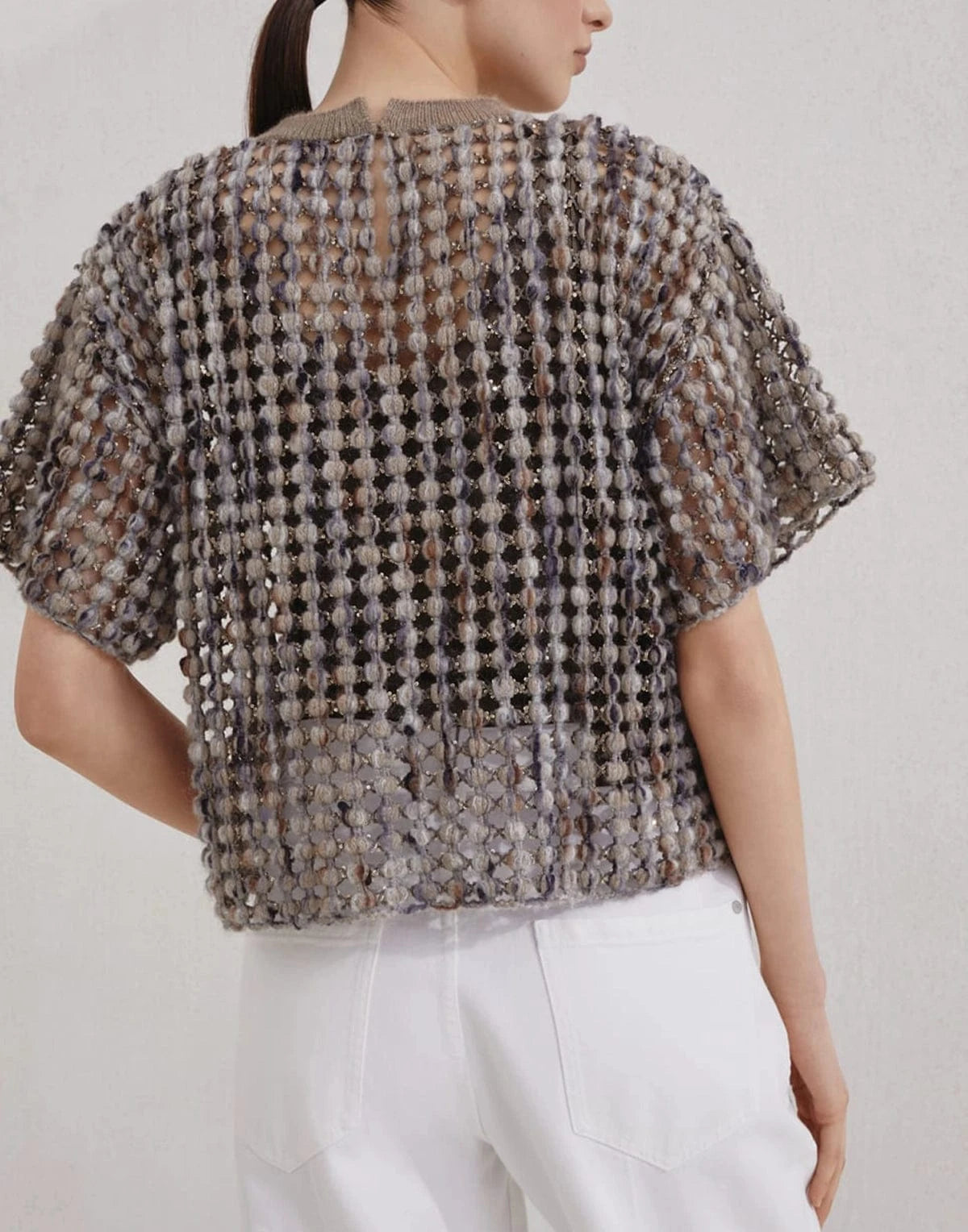 Brunello Cucinelli Balloon Net Embroidery Knit T-Shirt