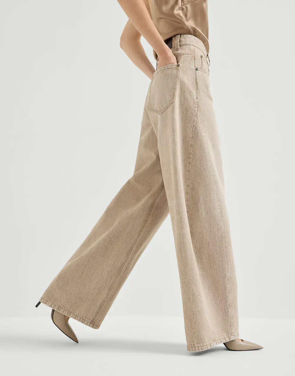 Brunello Cucinelli Beige Authentic Denim Wide Monili Jeans