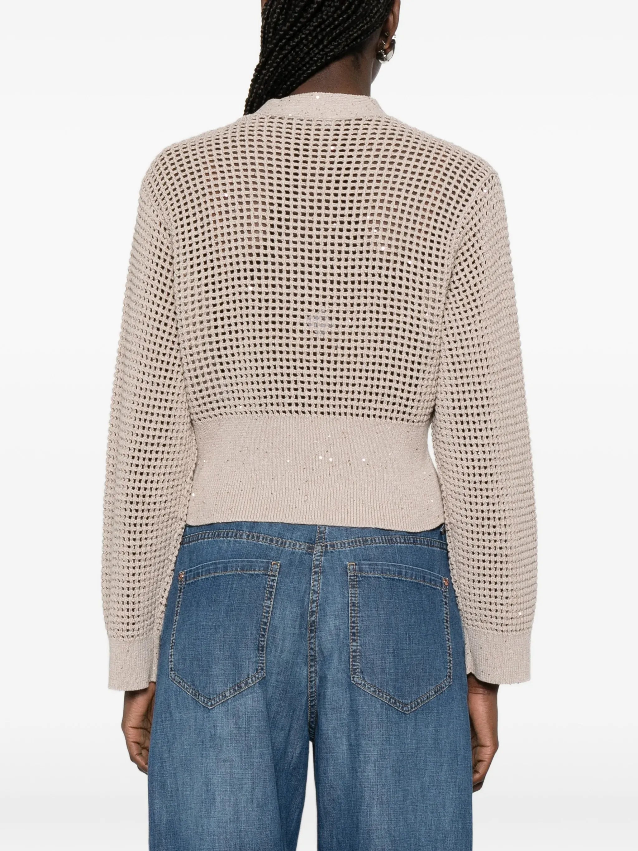 Brunello Cucinelli Beige Sequin-Embellished Cardigan