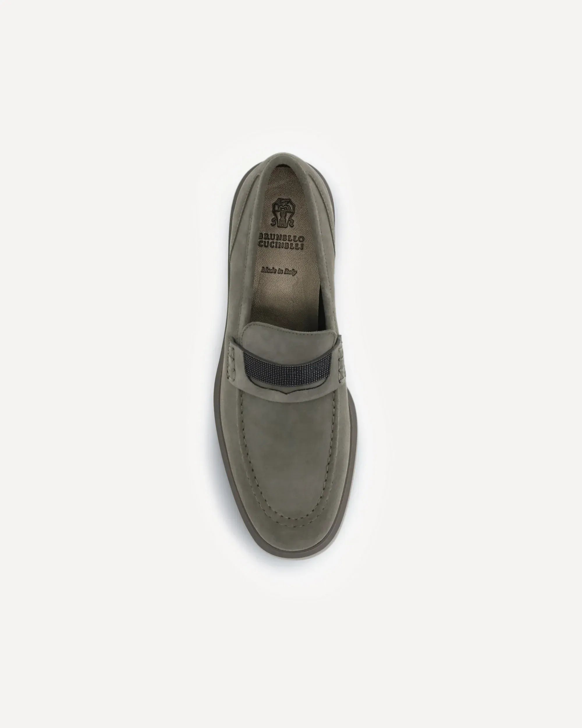 Brunello Cucinelli Beige Suede Penny Monili Loafers